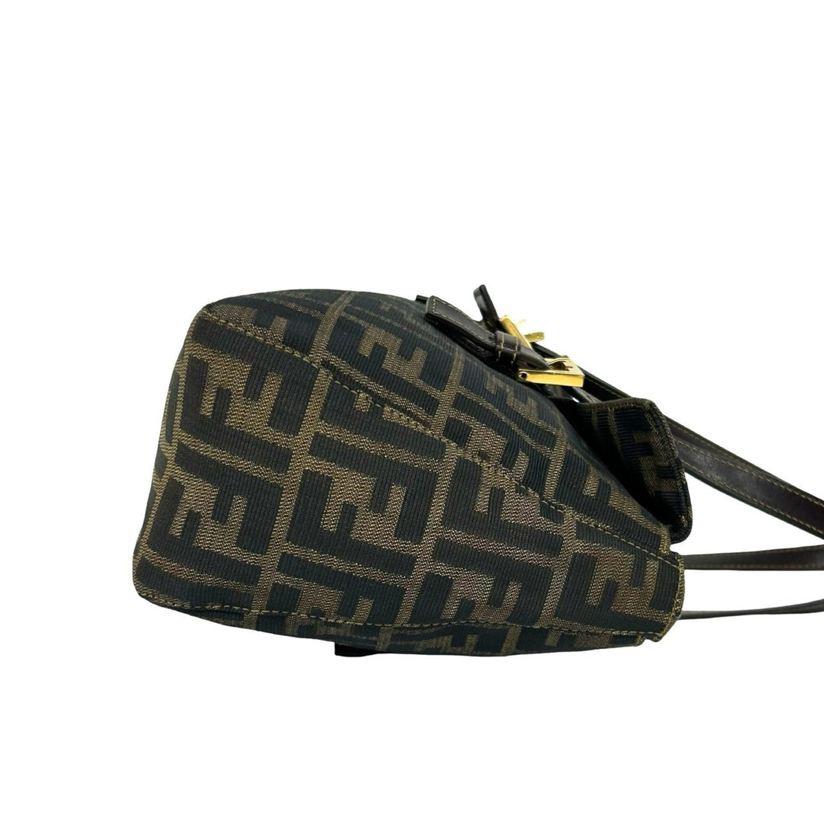 Fendi Black Brown Canvas Leather Handbag Tote Bag (Pre-Owned)