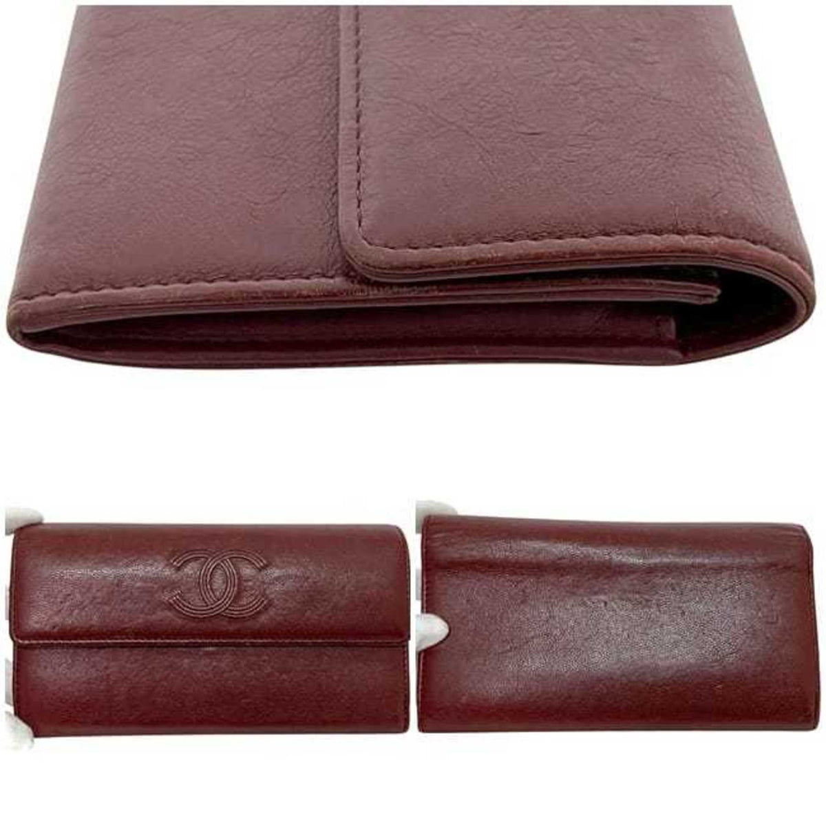 Chanel Bordeaux Leather Long Wallet (Bi-Fold) (Pre-Owned)