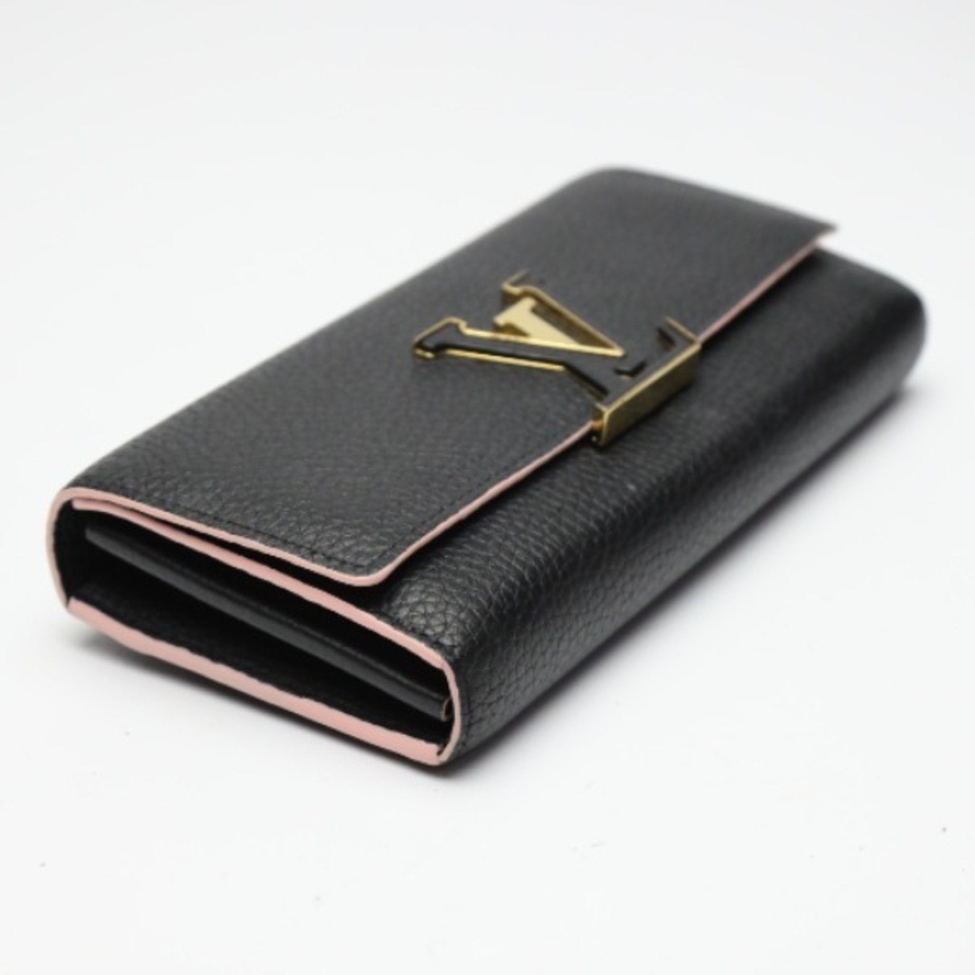 Louis Vuitton Black Leather Long Wallet (Bi-Fold) (Pre-Owned)