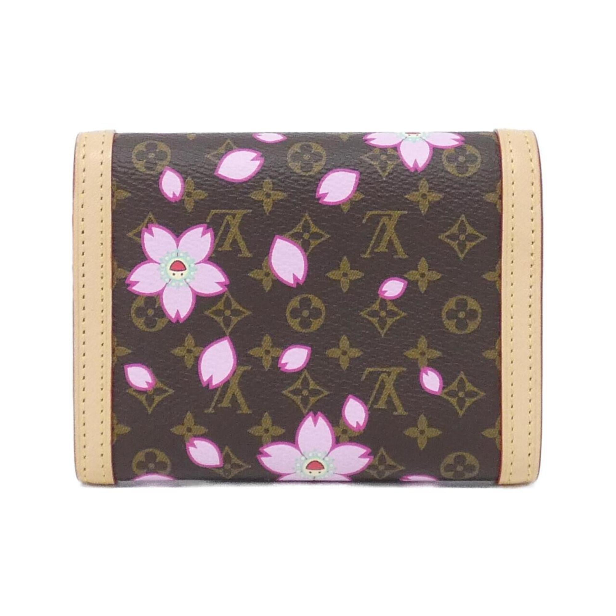 Louis Vuitton Blossom Marron Monogram Cherry Pink Coated Canvas Wallet (Tri-Fold) (Pre-Owned)