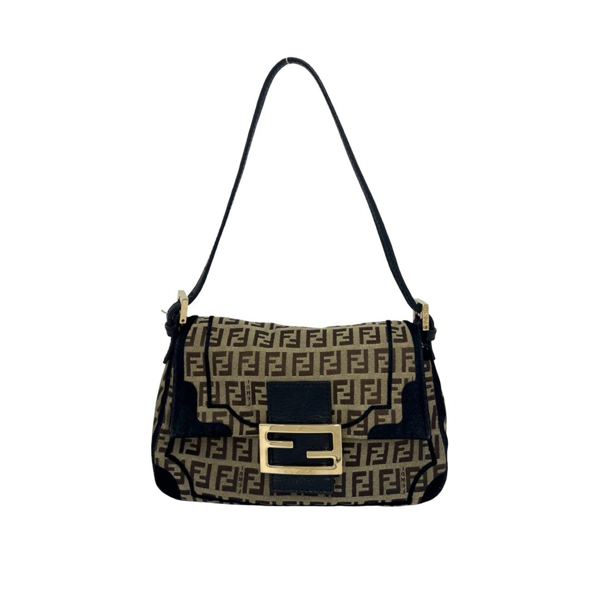 Fendi Black Brown Canvas Leather Handbag Shoulder Bag (Pre-Owned)