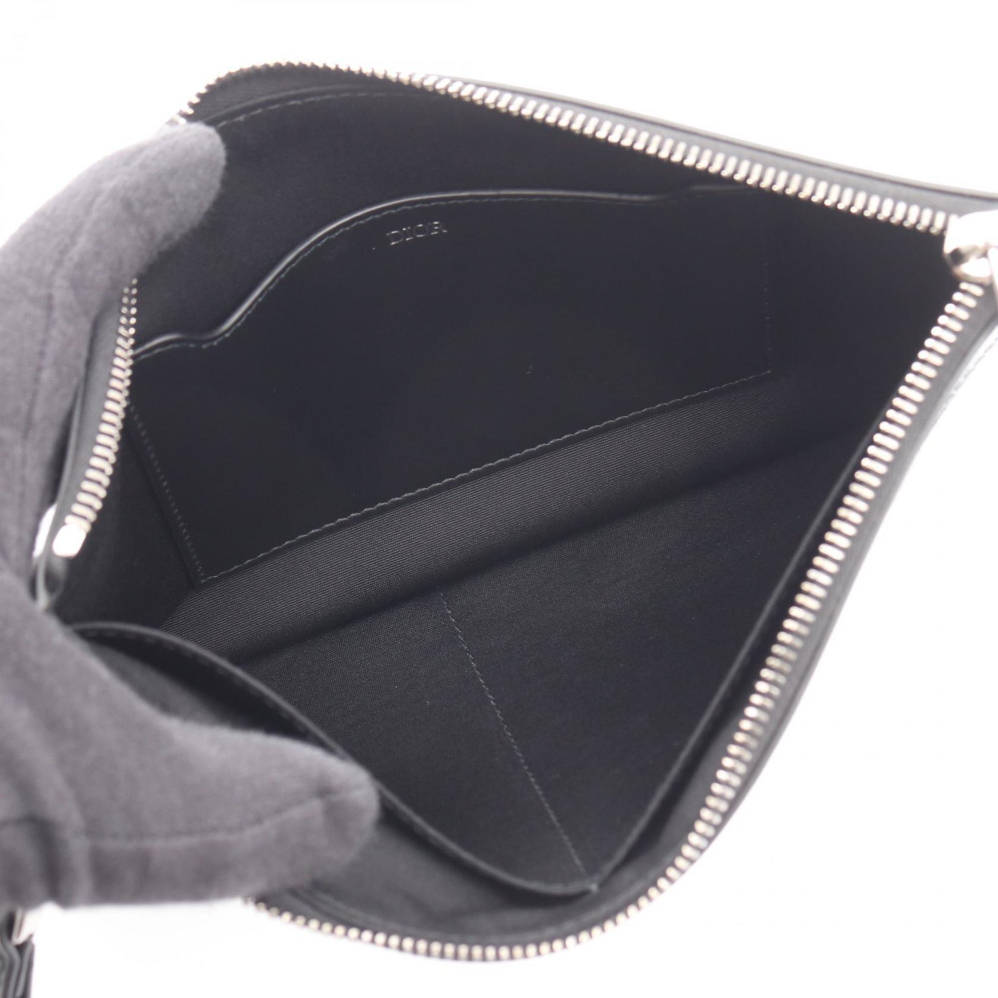 Christian Dior Black Gray Leather Clutch Bag (Pre-Owned)