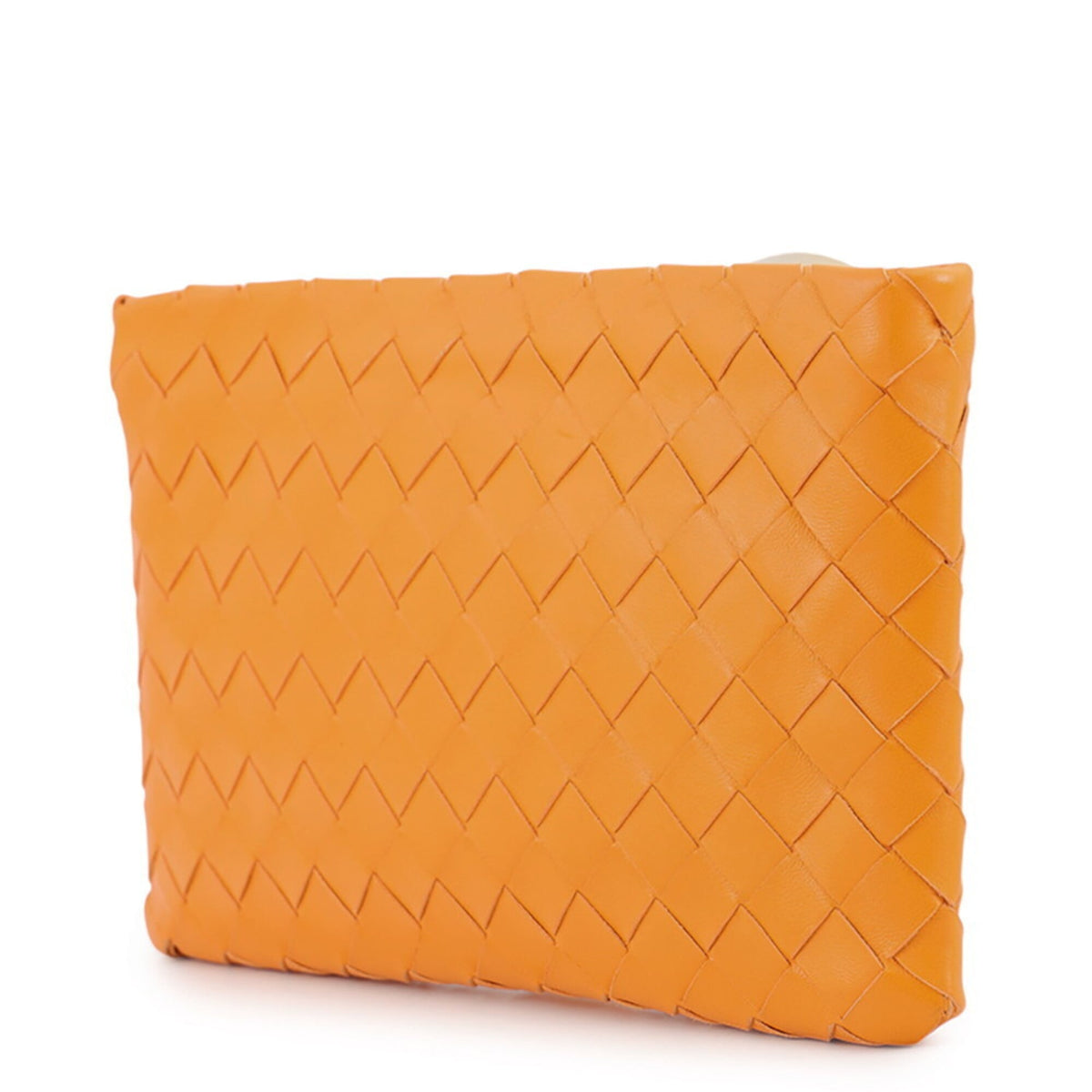Bottega Veneta Intrecciato Orange Leather Clutch Bag Document Case Handbag (Pre-Owned)