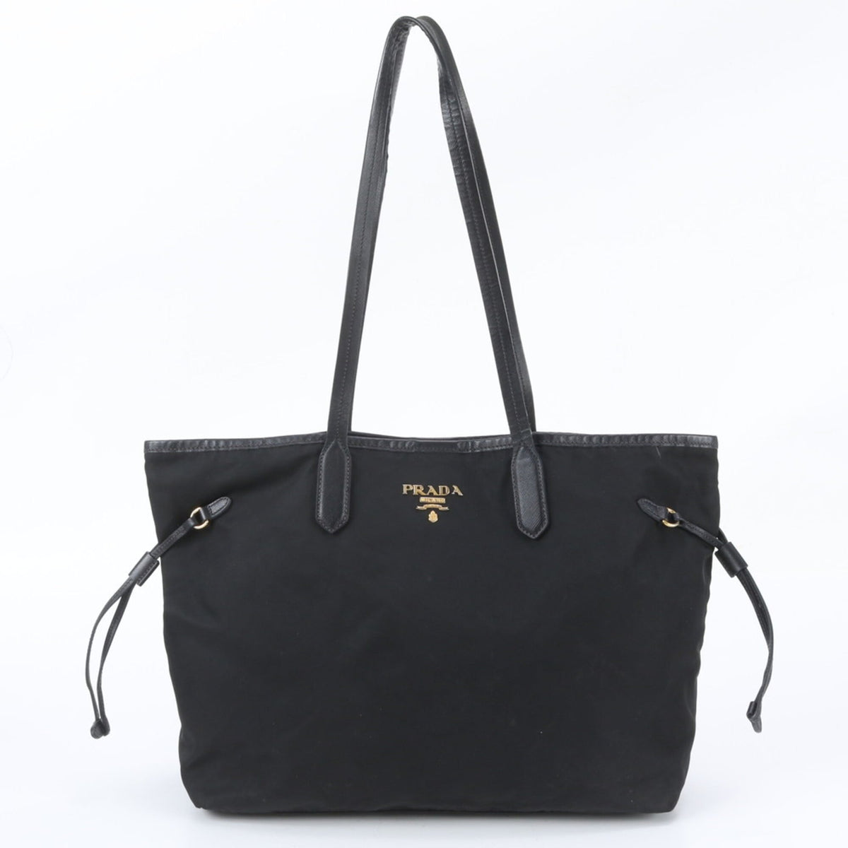 Prada Black Leather Nylon Handbag Shoulder Bag Tote Bag (Pre-Owned)