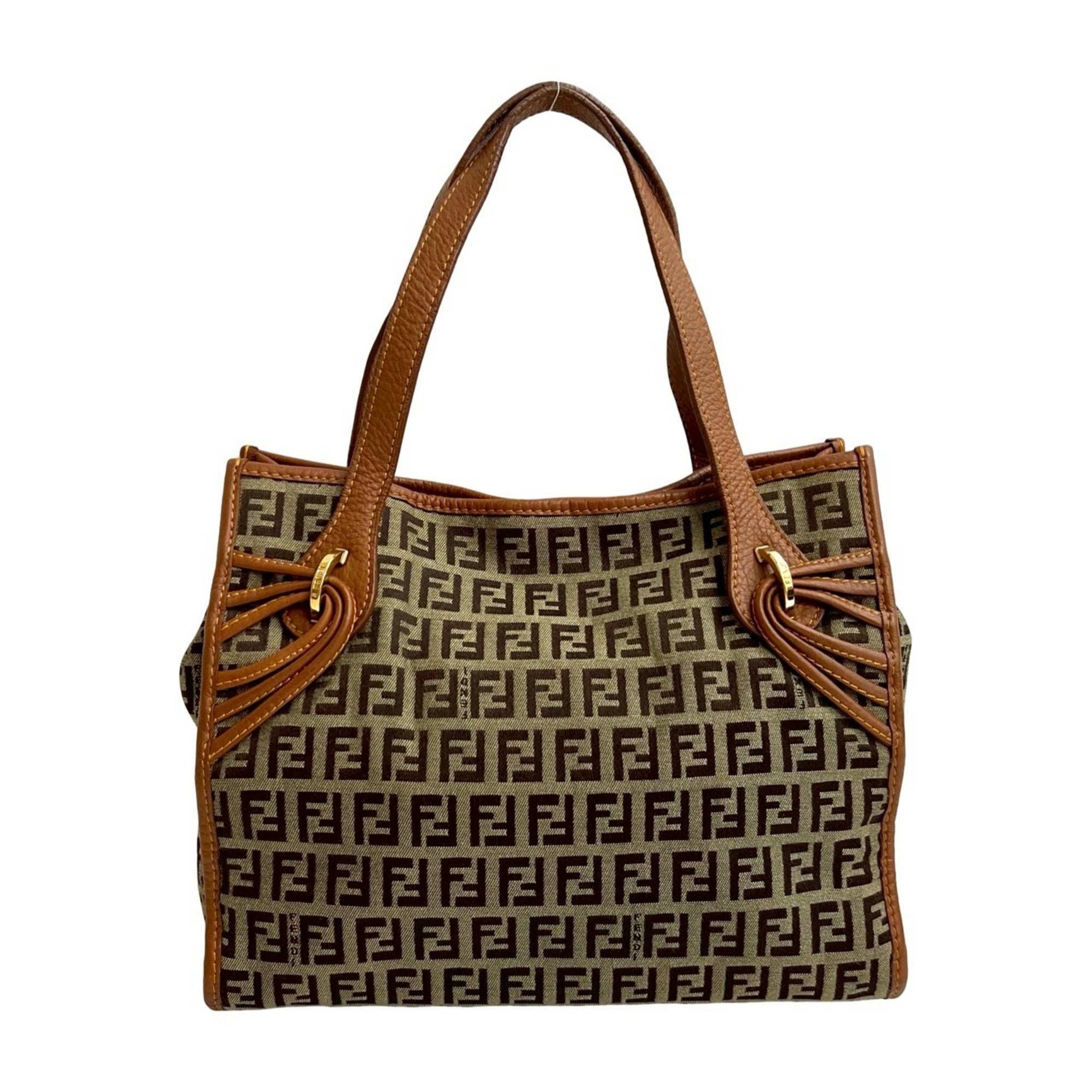 Fendi Brown Canvas Leather Handbag Tote Bag (Pre-Owned)