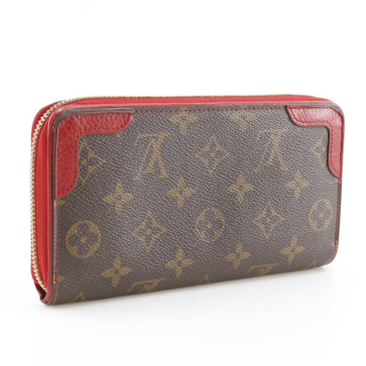 Louis Vuitton Brown Cerise Red Color Monogram Canvas Long Wallet (Bi-Fold) (Pre-Owned)