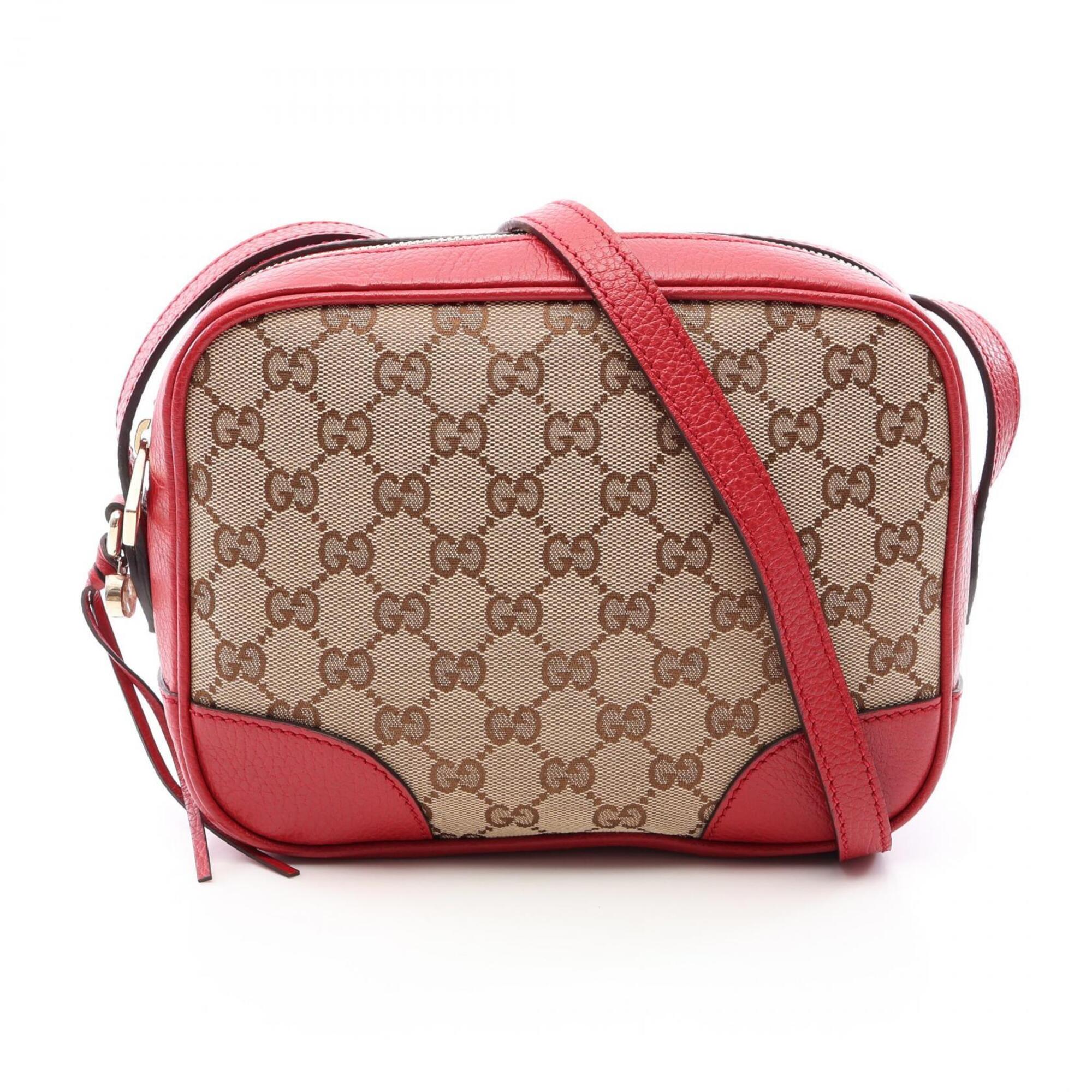 Gucci Beige Red Color Canvas Leather Handbag Shoulder Bag (Pre-Owned)