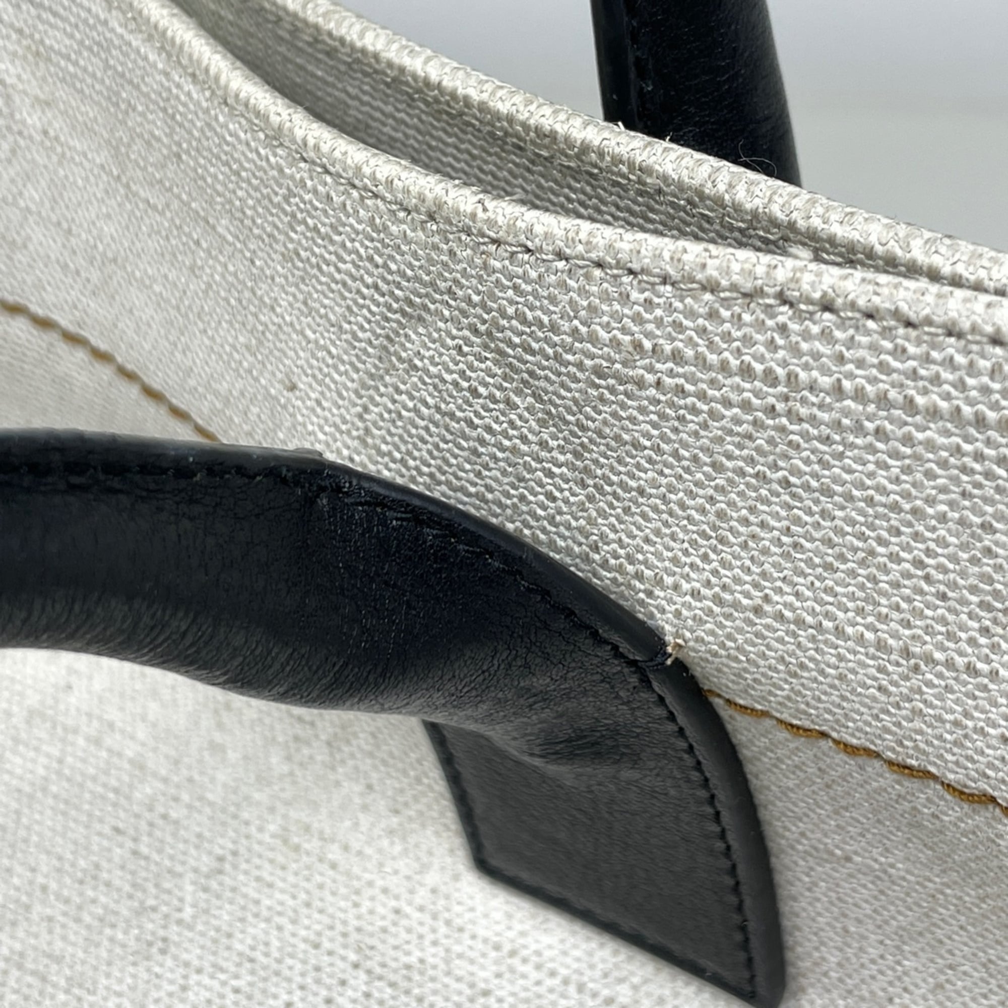 Yves Saint Laurent Beige White Canvas Leather Tote Bag (Pre-Owned)