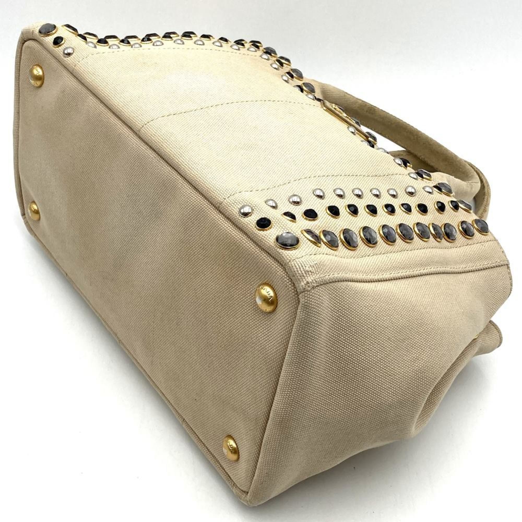 Prada Beige Ivory Canvas Handbag Tote Bag (Pre-Owned)