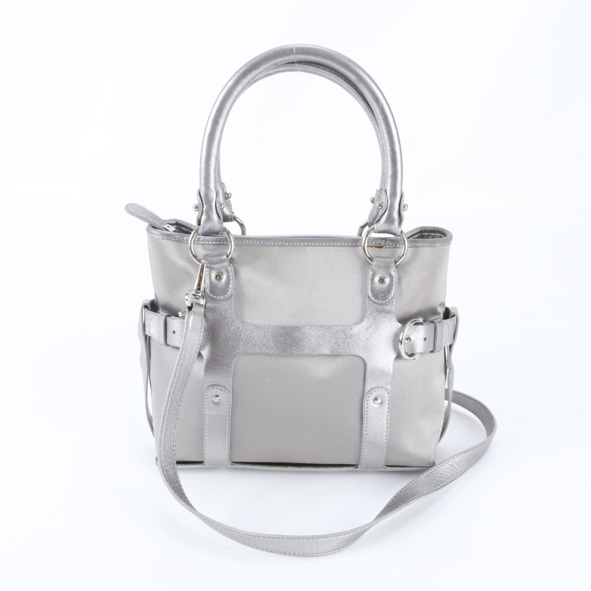 Salvatore Ferragamo Silver Leather Handbag Shoulder Bag Tote Bag (Pre-Owned)