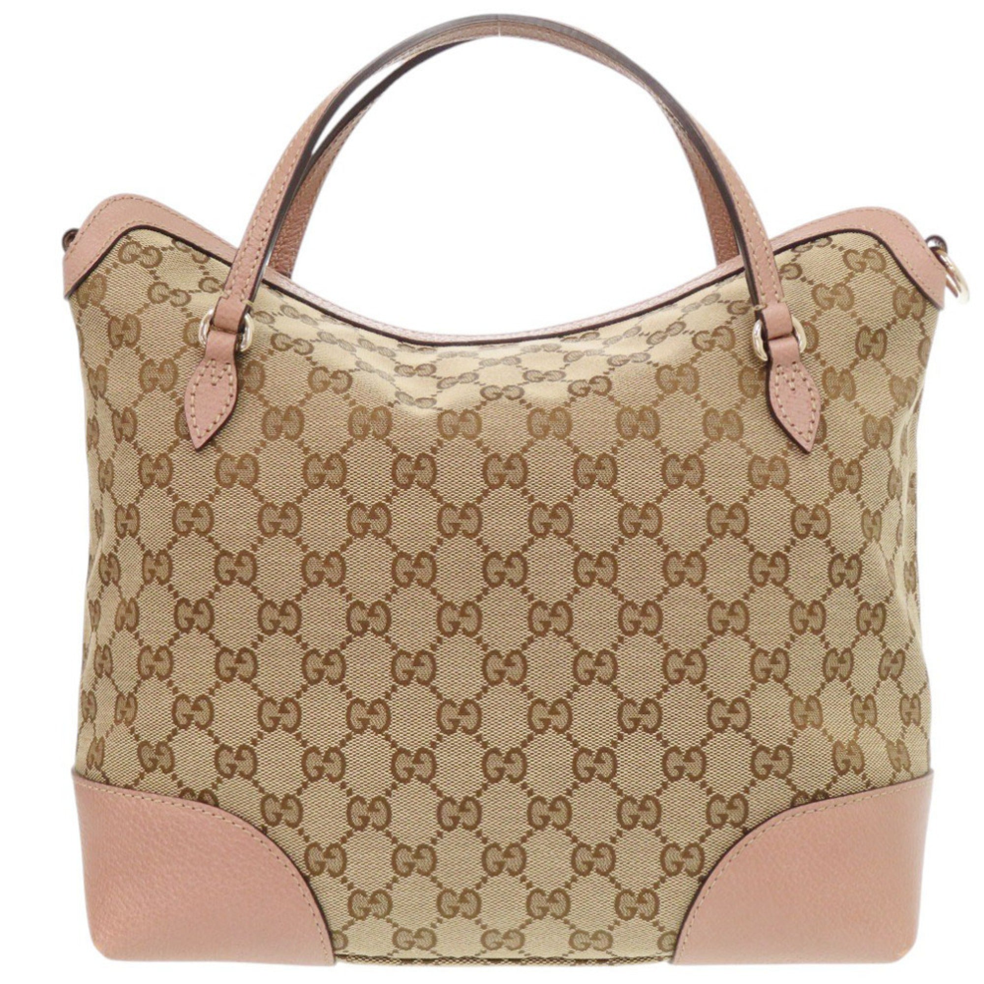 Gucci Beige Pink Gg Canvas Leather Handbag (Pre-Owned)