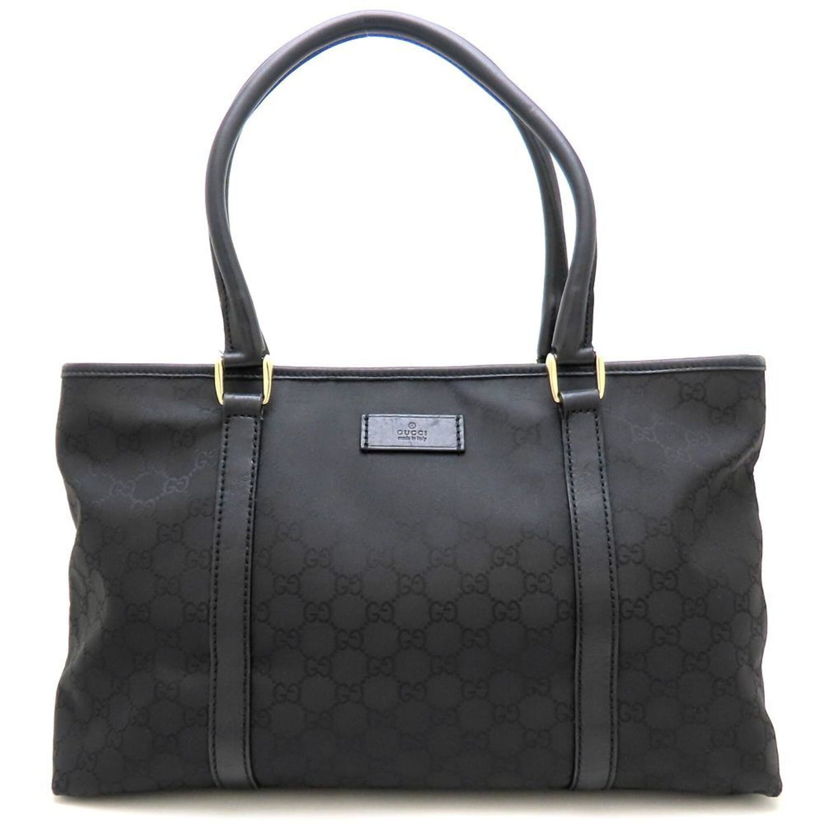 Gucci Black Gg Canvas Leather Tote Bag (Pre-Owned)