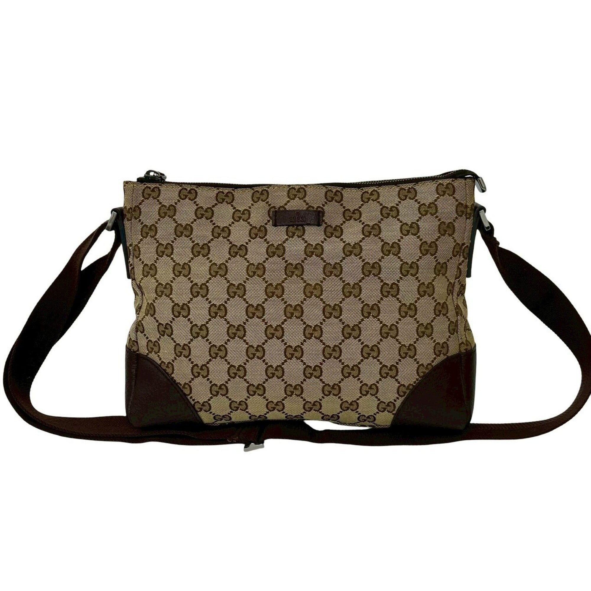 Gucci Brown Canvas Leather Pochette Shoulder Bag (Pre-Owned)