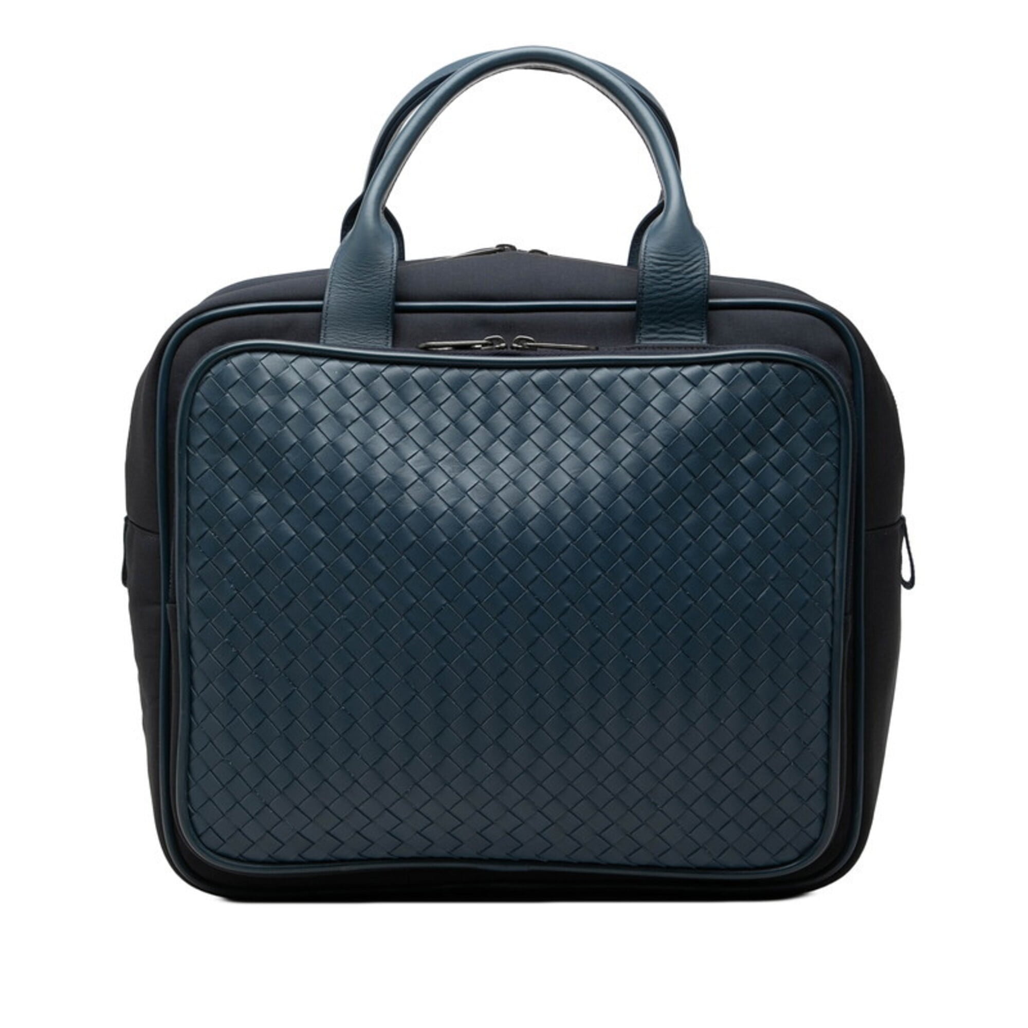 Bottega Veneta Navy Leather Canvas Handbag (Pre-Owned)