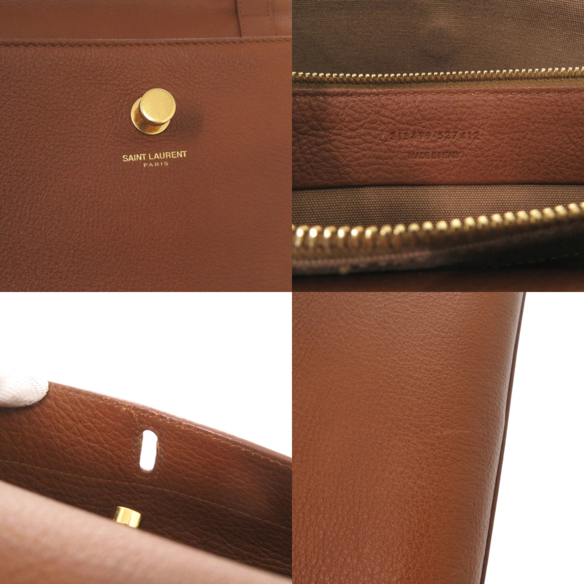 Yves Saint Laurent Brown Leather Canvas Handbag Shoulder Bag (Pre-Owned)