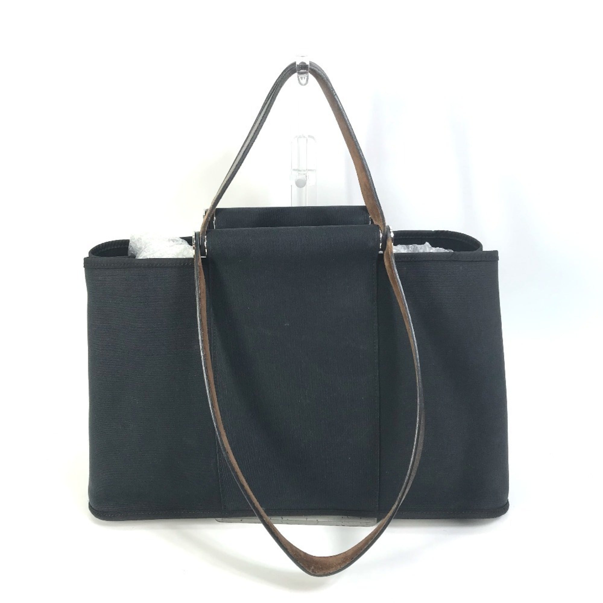 Hermes Black Toile Officier Leather Handbag Shoulder Bag Tote Bag (Pre-Owned)