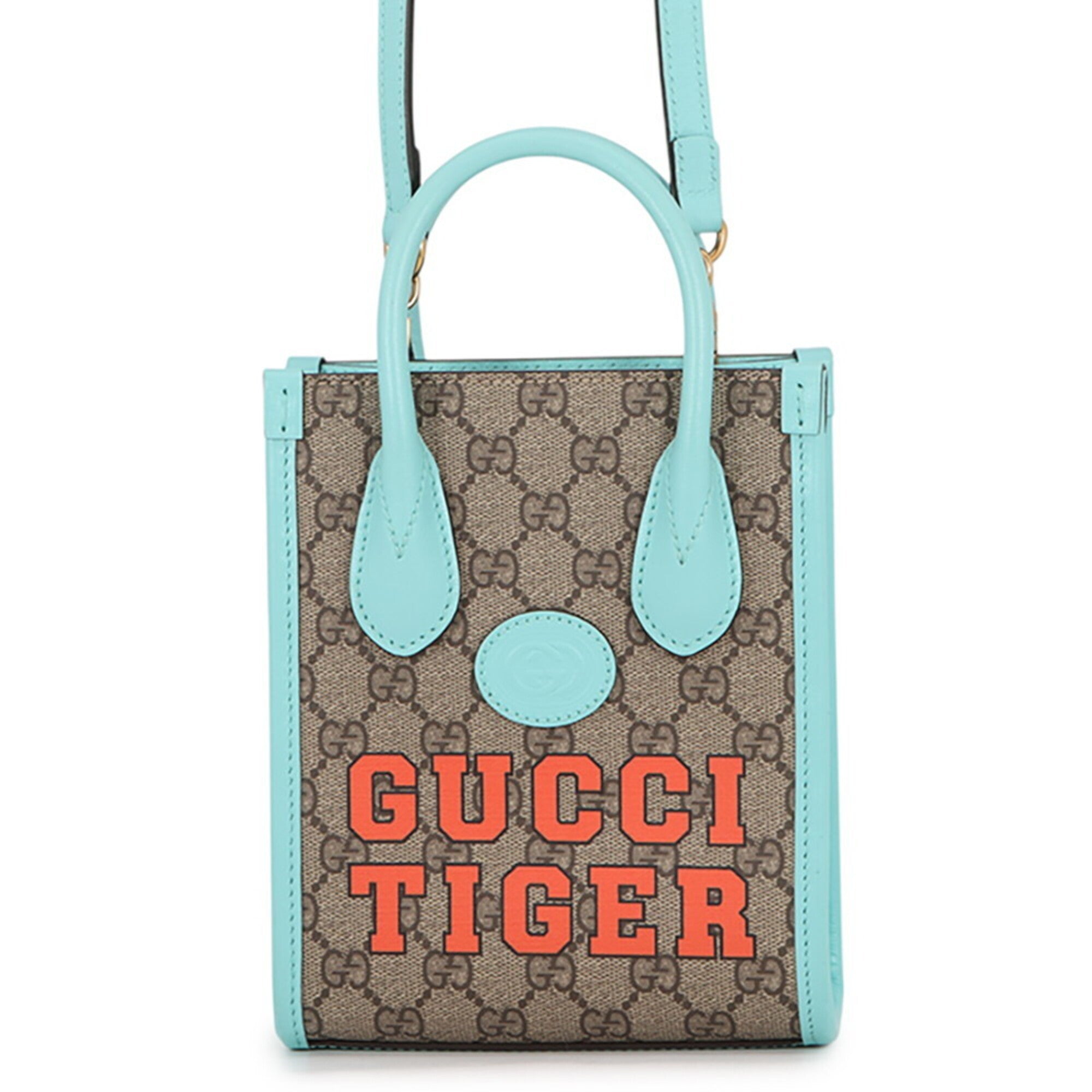 Gucci Beige Light Blue Orange Gg Supreme Leather Handbag Shoulder Bag (Pre-Owned)