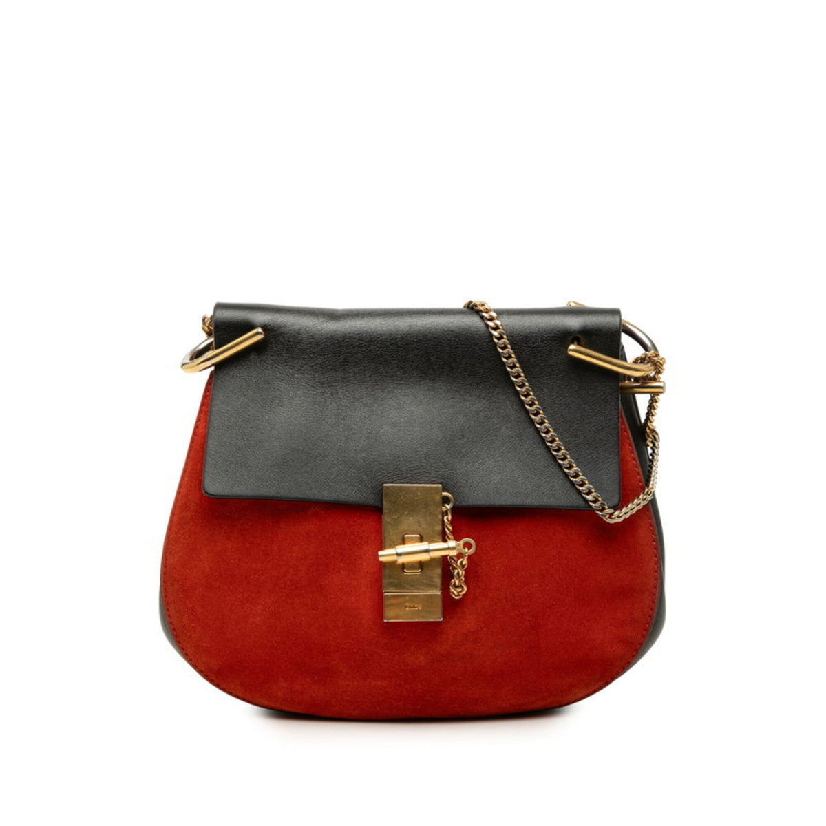Chloé Drew Black Red Color Leather Suede Shoulder Bag (Pre-Owned)