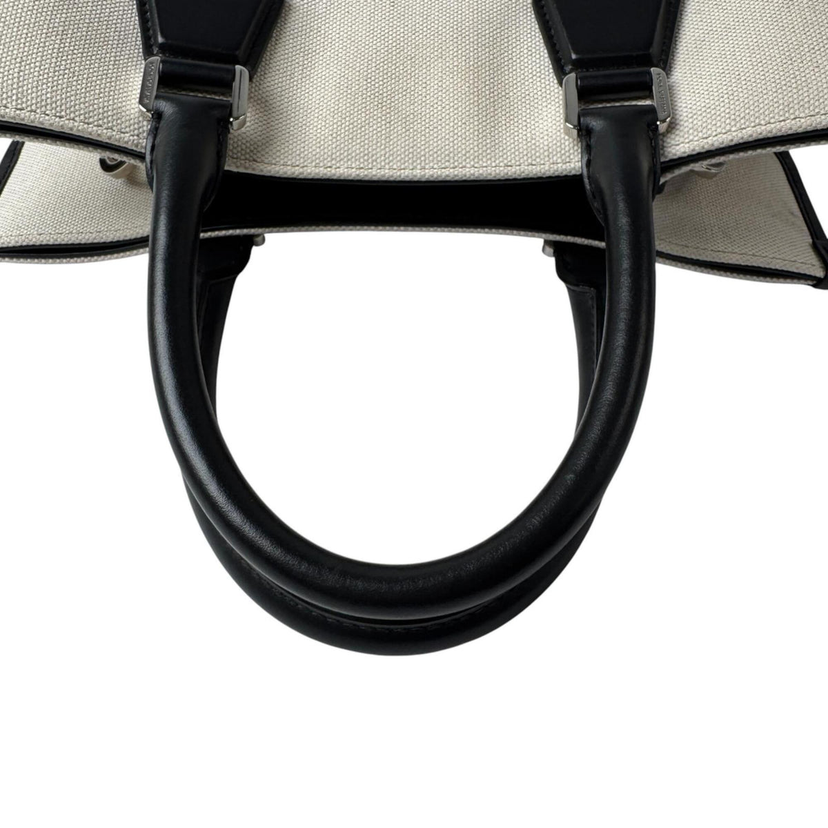 Dolce & Gabbana Black Ivory Canvas Leather Shoulder Bag Tote Bag (Pre-Owned)