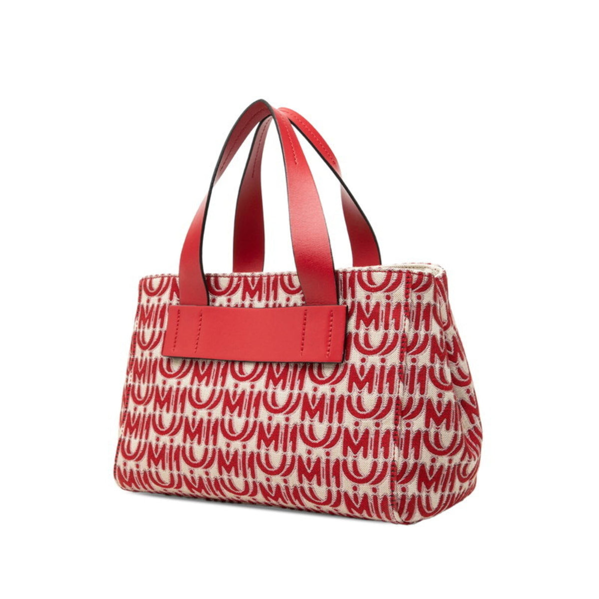 Miu Miu Red Color Canvas Leather Handbag Shoulder Bag (Pre-Owned)