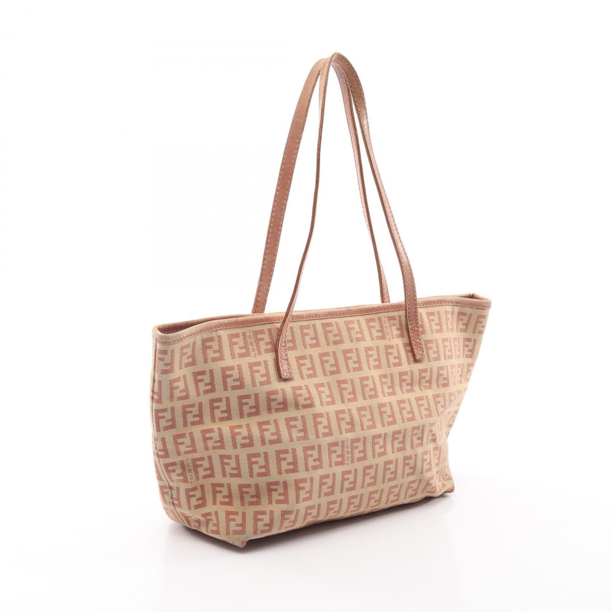 Fendi Beige Pink Canvas Leather Handbag Tote Bag (Pre-Owned)