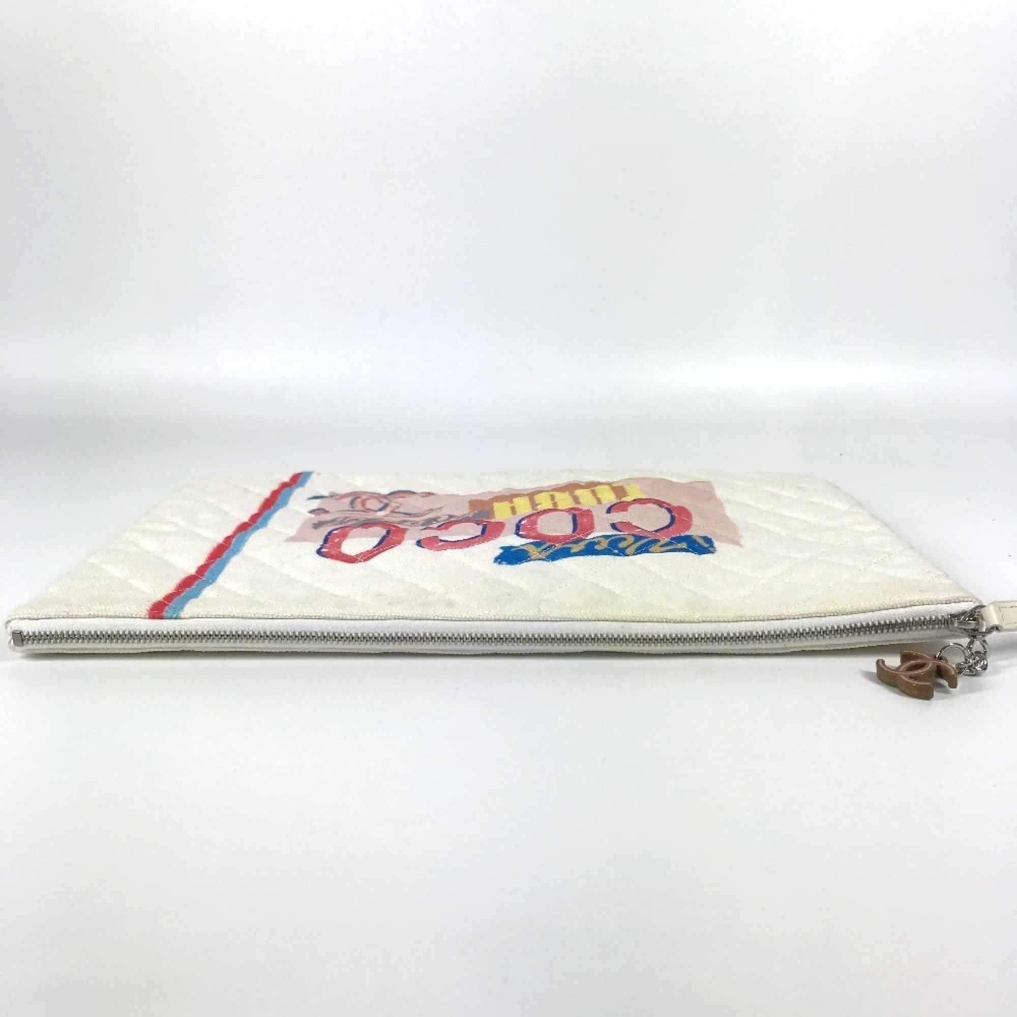 Chanel Blue Pink White Canvas Clutch Bag Pouch (Pre-Owned)