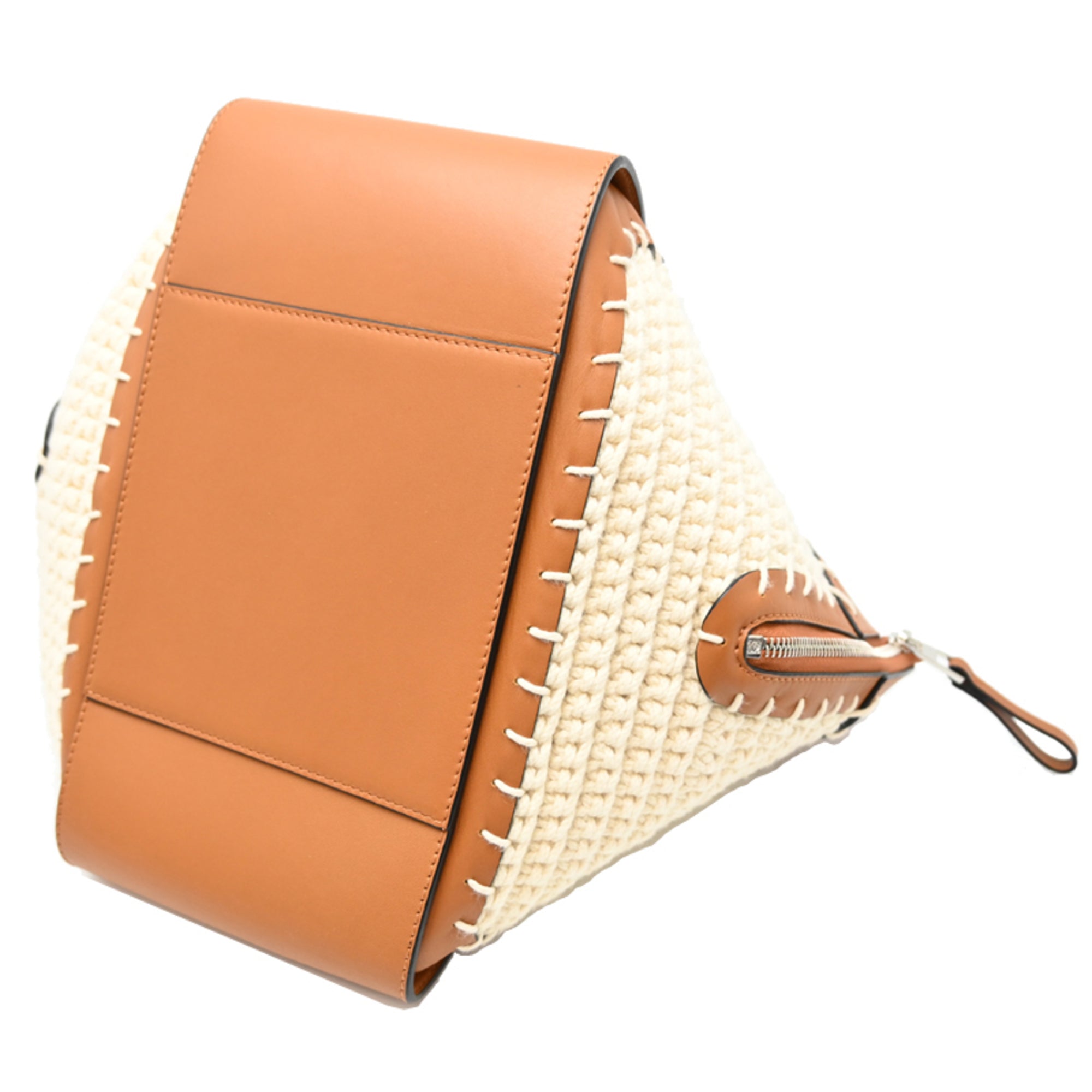 Loewe Brown Ivory Leather Knit Shoulder Bag (Pre-Owned)