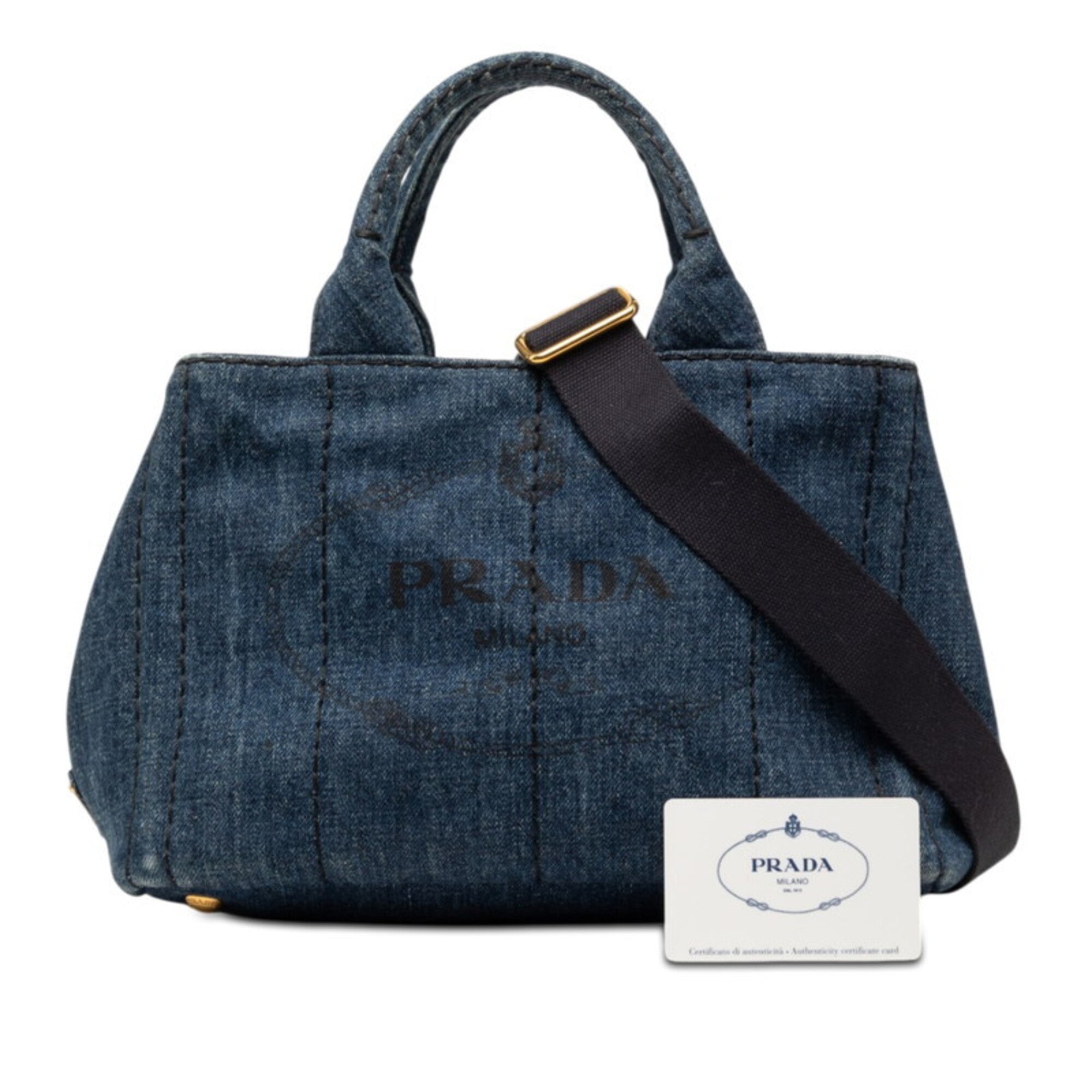 Prada Blue Denim Handbag Shoulder Bag (Pre-Owned)