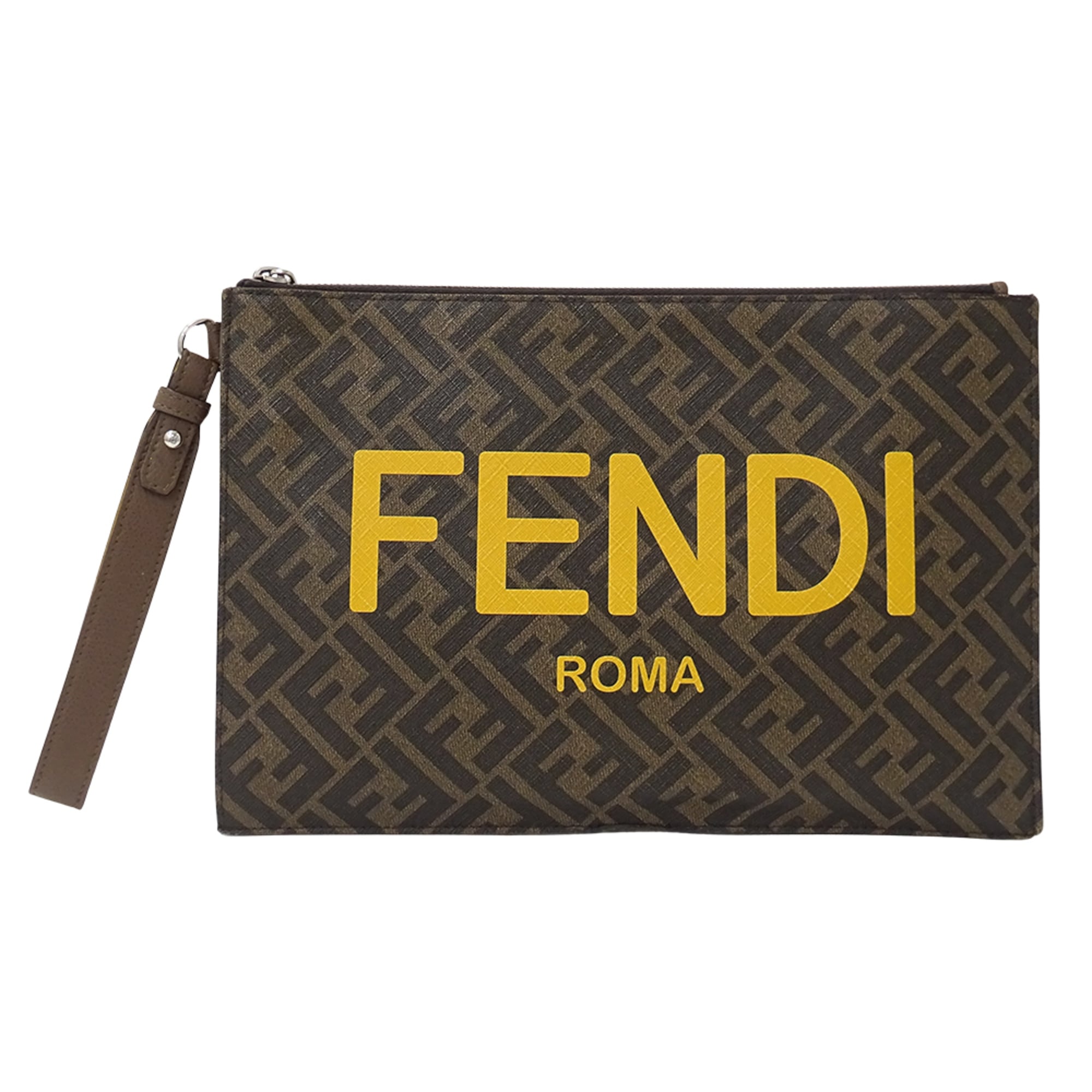 Fendi Zucca Brown Yellow Pvc Clutch Bag Handbag (Pre-Owned)