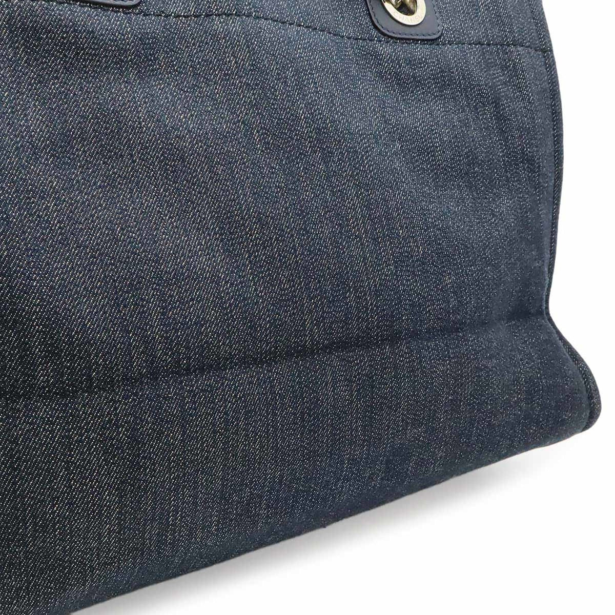 Chanel Navy Denim Leather Shoulder Bag Tote Bag (Pre-Owned)