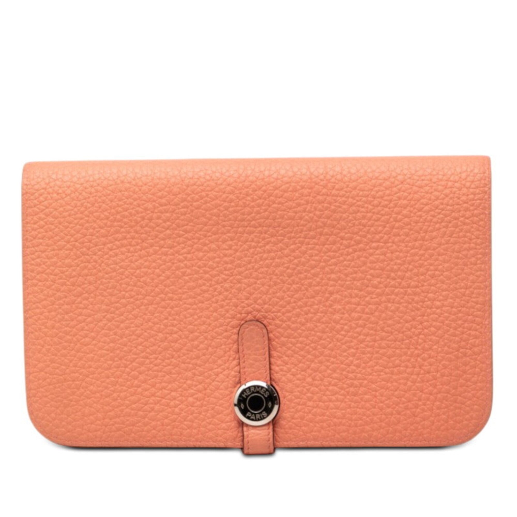Hermes Pink Taurillon Clemence Leather Long Wallet (Bi-Fold) (Pre-Owned)