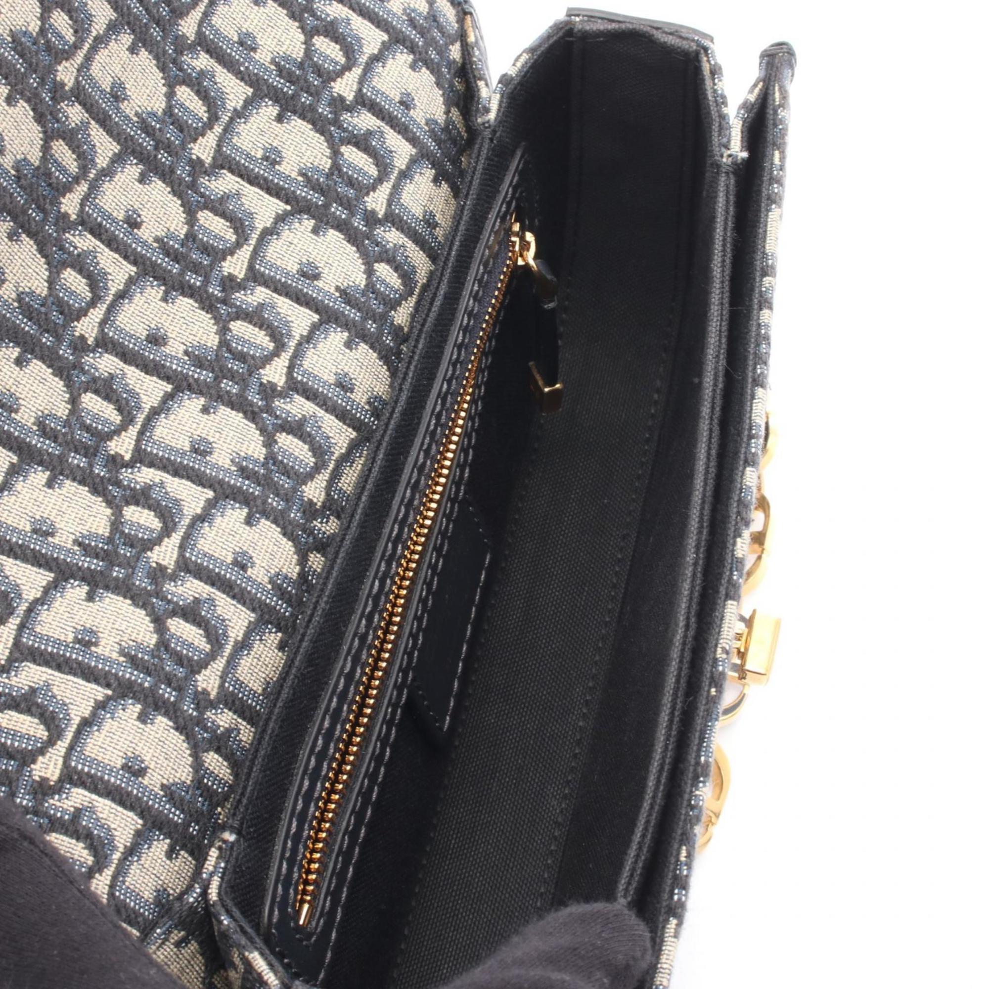 Christian Dior Beige Navy Canvas Leather Handbag Shoulder Bag (Pre-Owned)