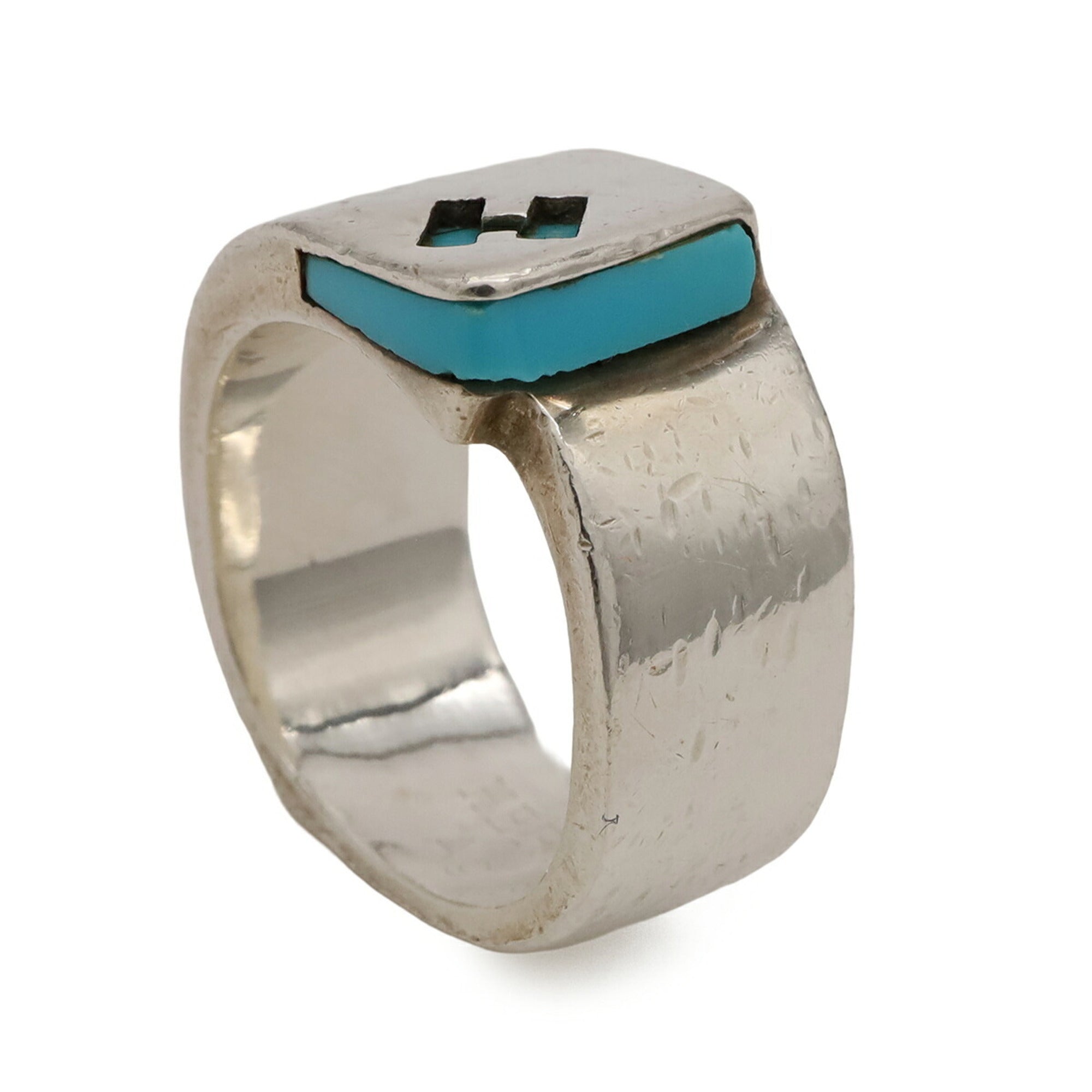 Hermes Silver Blue Silver 925 Band Ring (Pre-Owned)