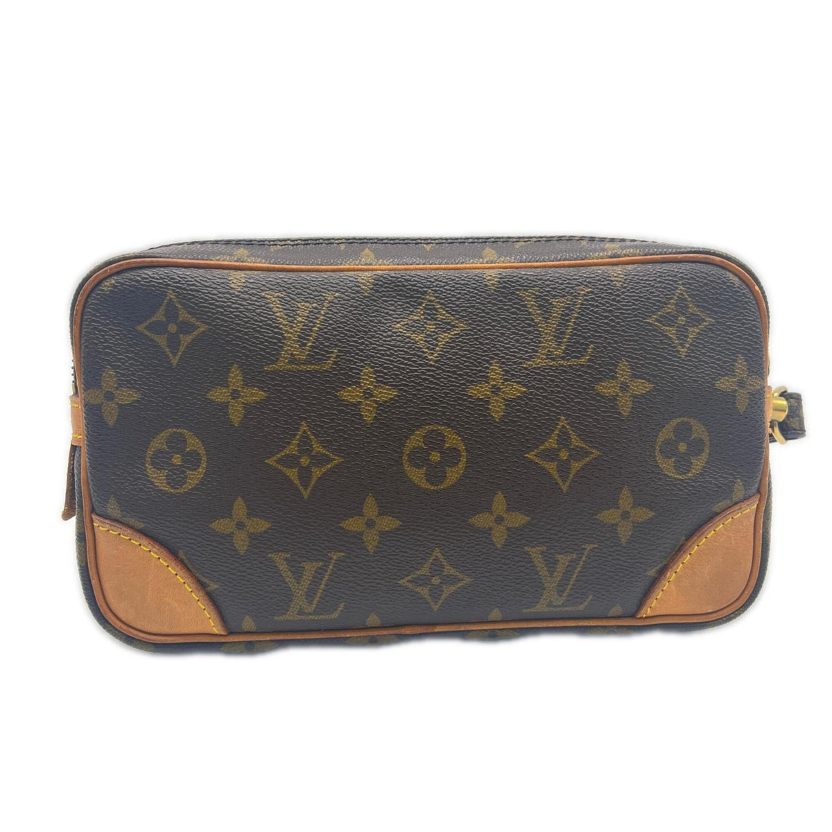 Louis Vuitton Beige Brown Coated Canvas Leather Clutch Bag (Pre-Owned)