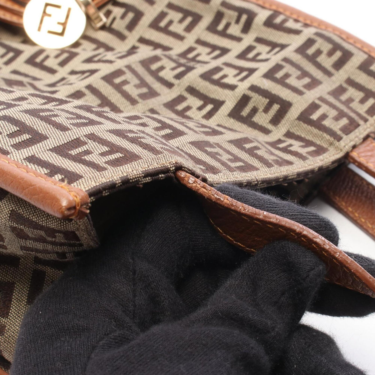 Fendi Beige Brown Canvas Leather Handbag (Pre-Owned)