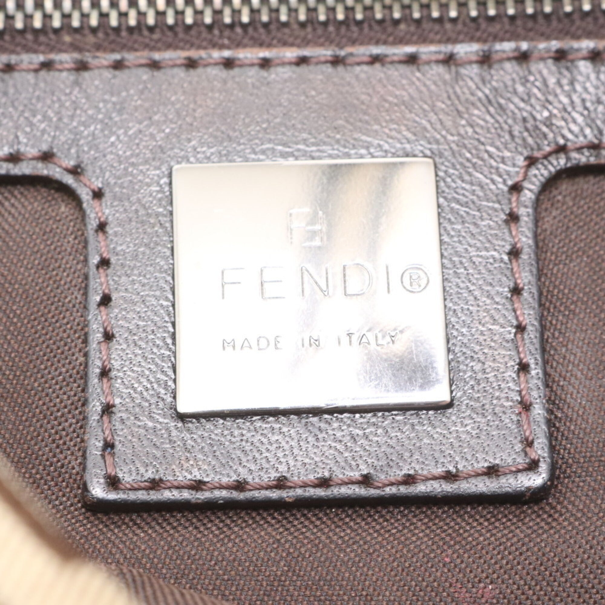 Fendi Brown Leather Canvas Shoulder Bag (Pre-Owned)