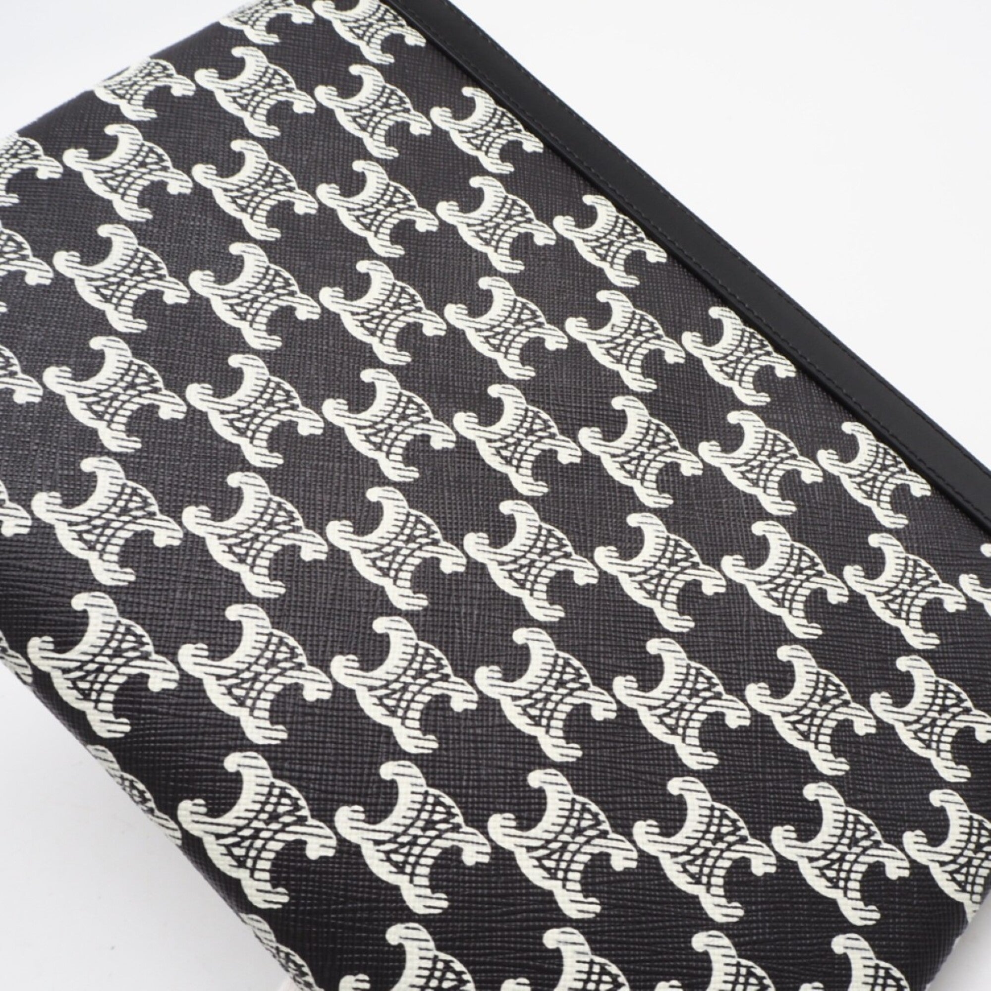Celine Black White Coated Canvas Clutch Bag (Pre-Owned)