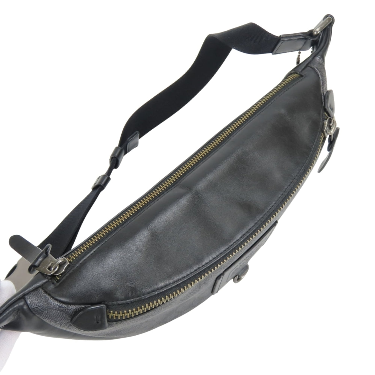 Coach Signature Black Gray Pvc Leather Fanny Pack Sling Bag (Pre-Owned)