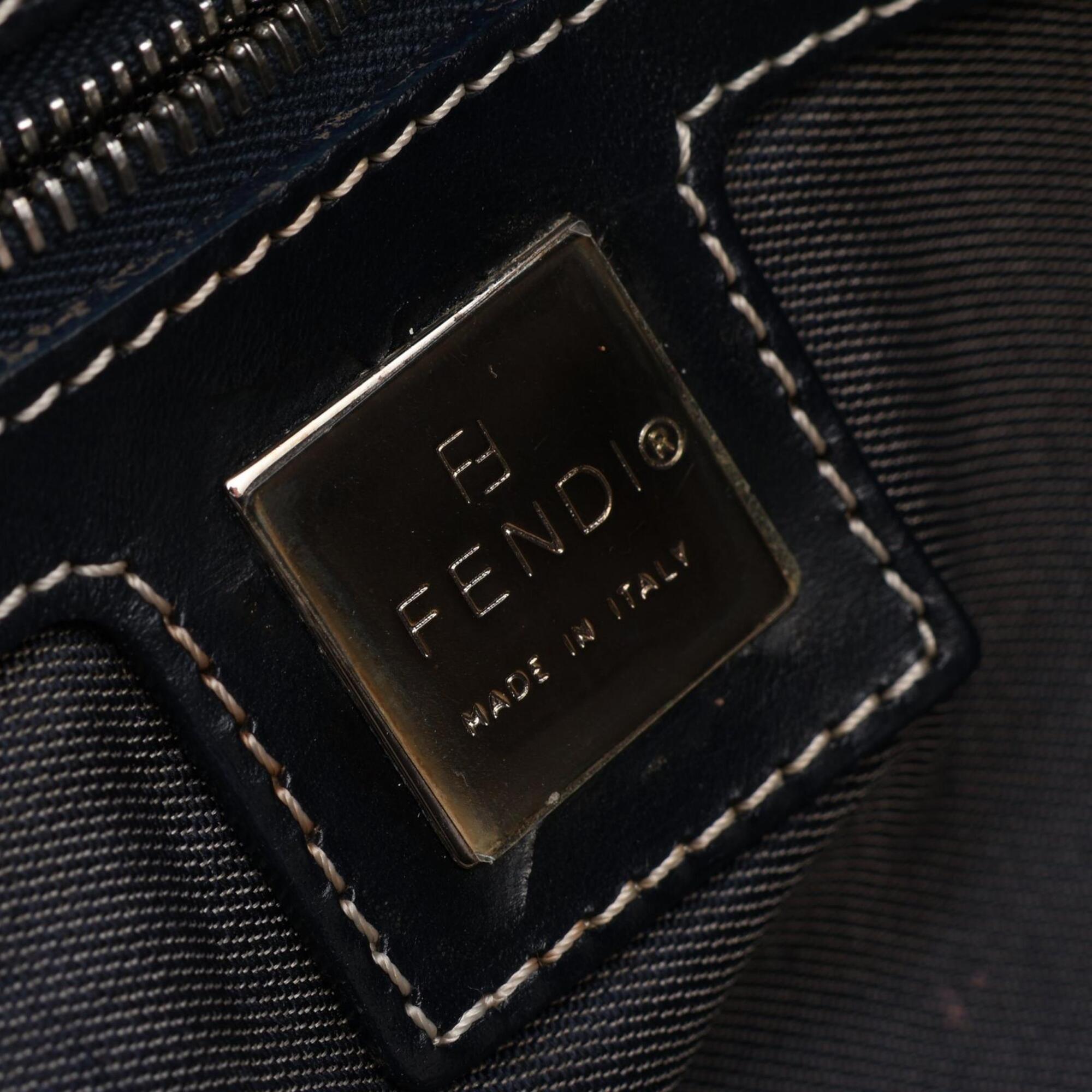 Fendi Navy Canvas Leather Handbag Shoulder Bag (Pre-Owned)