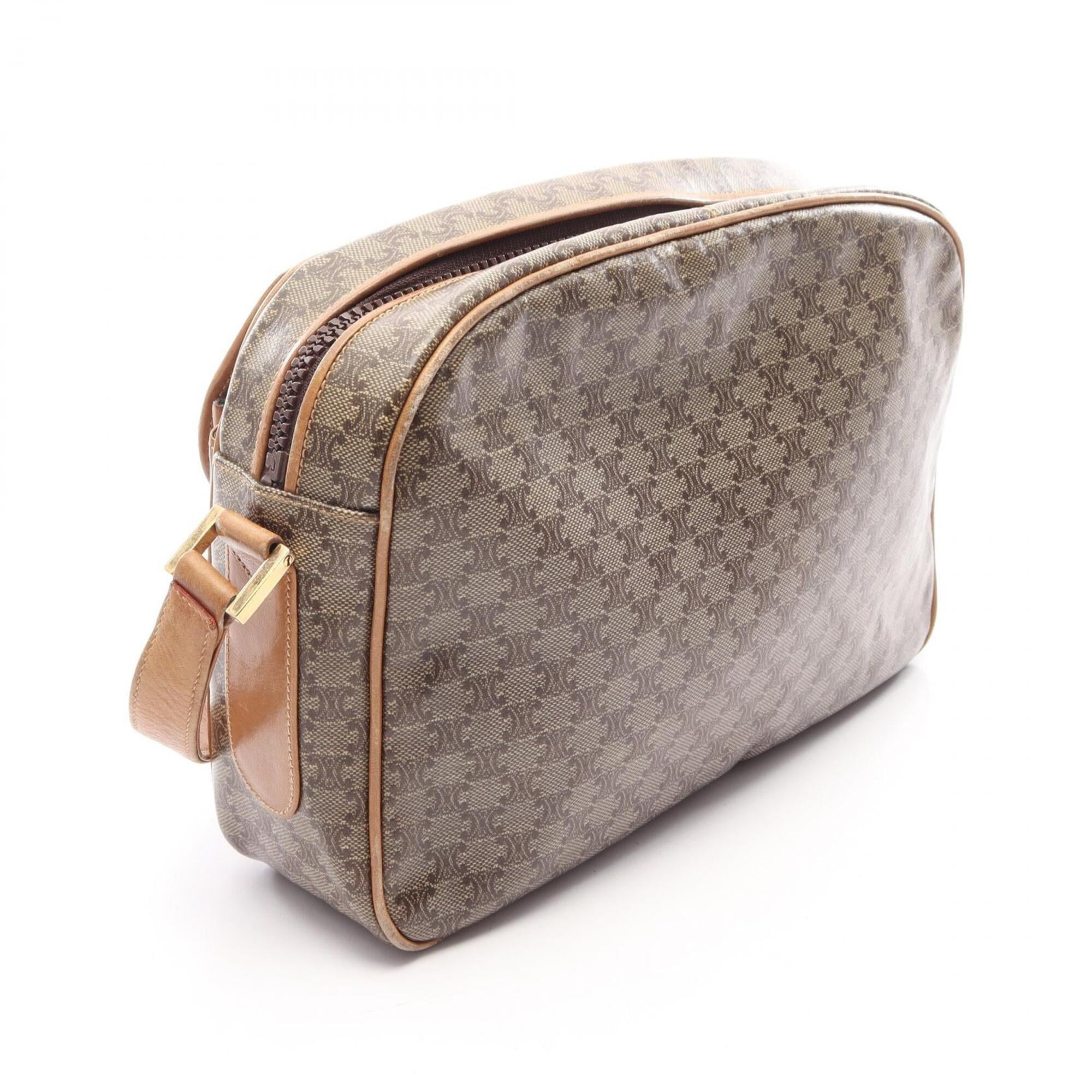 Celine Brown Coated Canvas Leather Handbag Shoulder Bag (Pre-Owned)