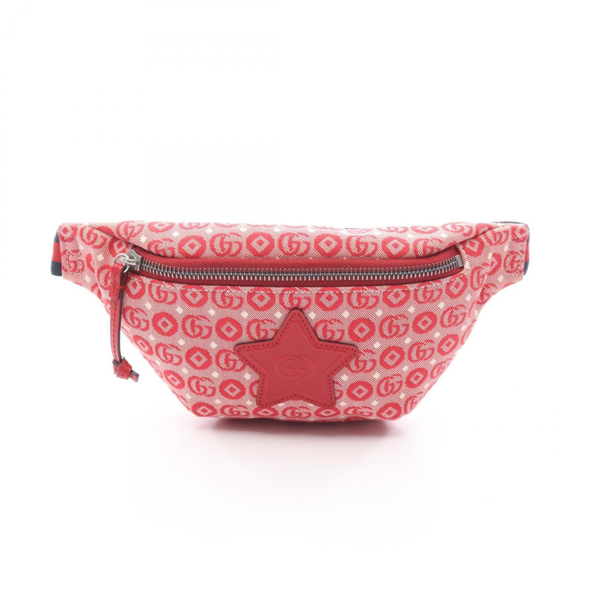 Gucci Red Color White Canvas Leather Fanny Pack (Pre-Owned)