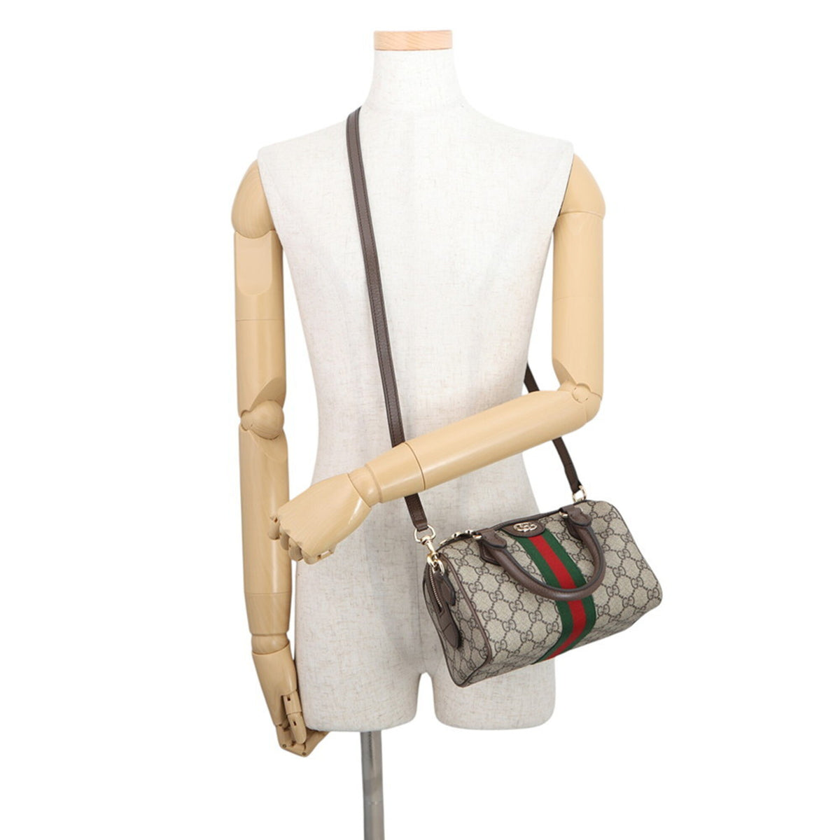 Gucci Beige Brown Gg Supreme Leather Boston Bag Handbag Shoulder Bag (Pre-Owned)
