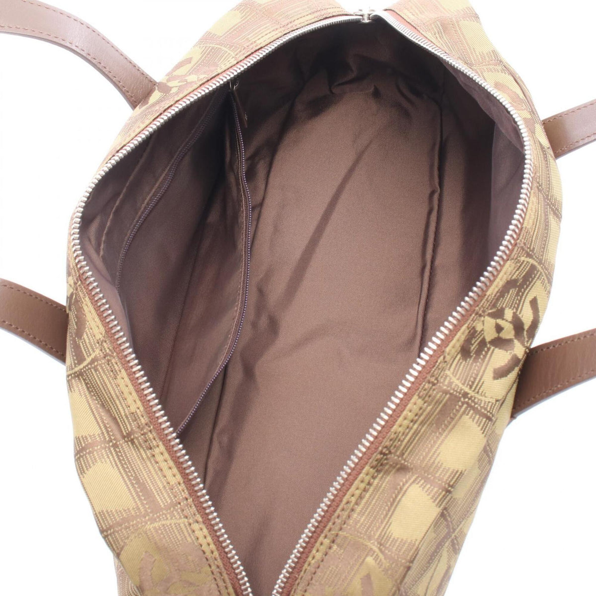 Chanel Brown Khaki Leather Nylon Canvas Handbag (Pre-Owned)
