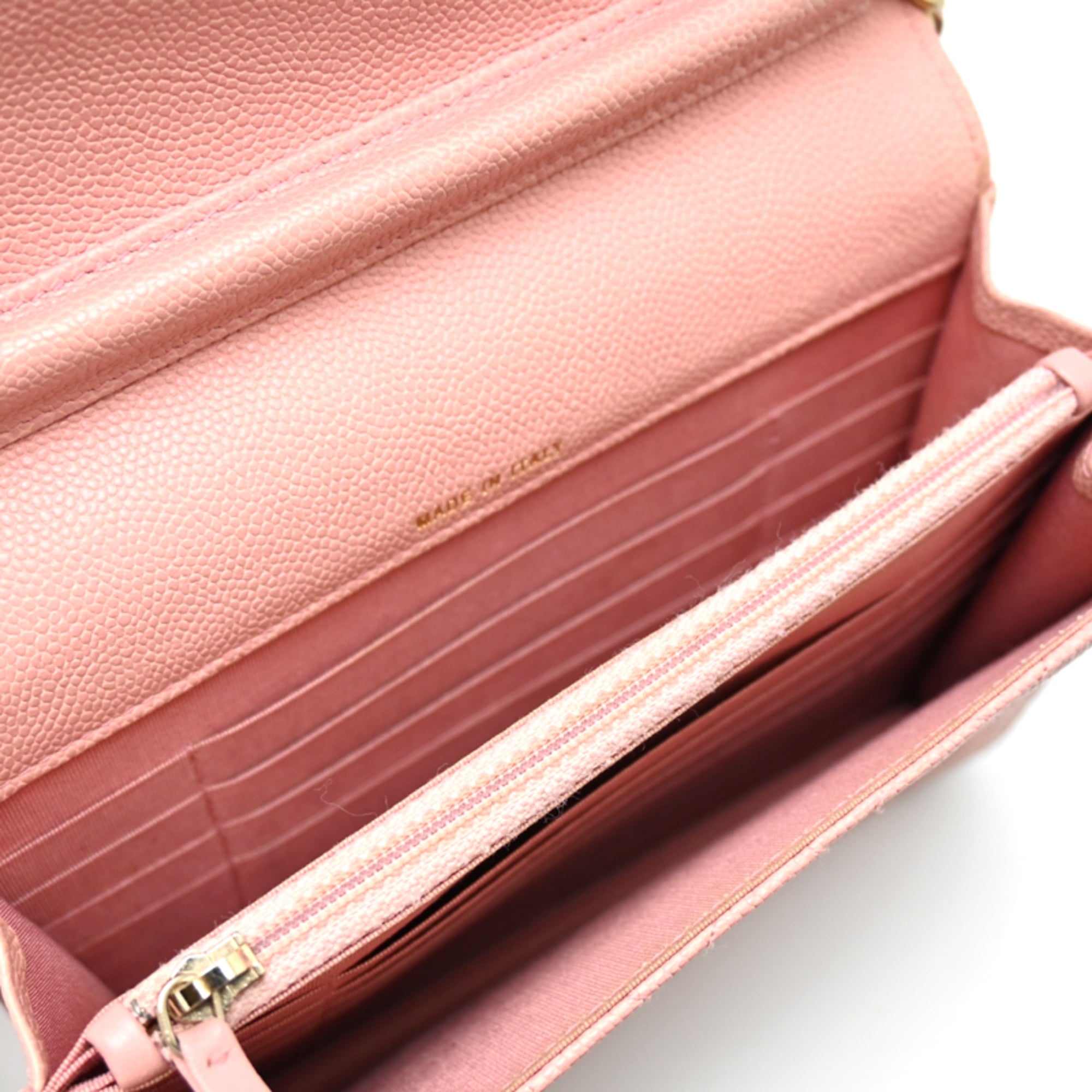 Chanel Pink Grained Calfskin Chain/Shoulder Wallet (Pre-Owned)