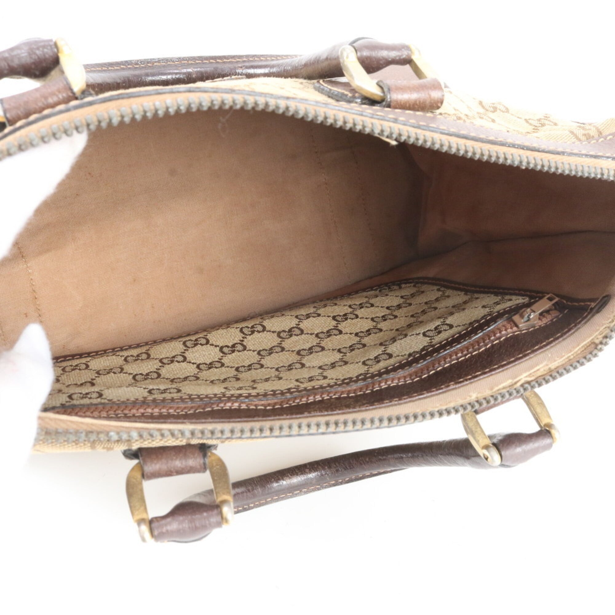 Gucci Brown Leather Canvas Handbag Shoulder Bag Tote Bag (Pre-Owned)