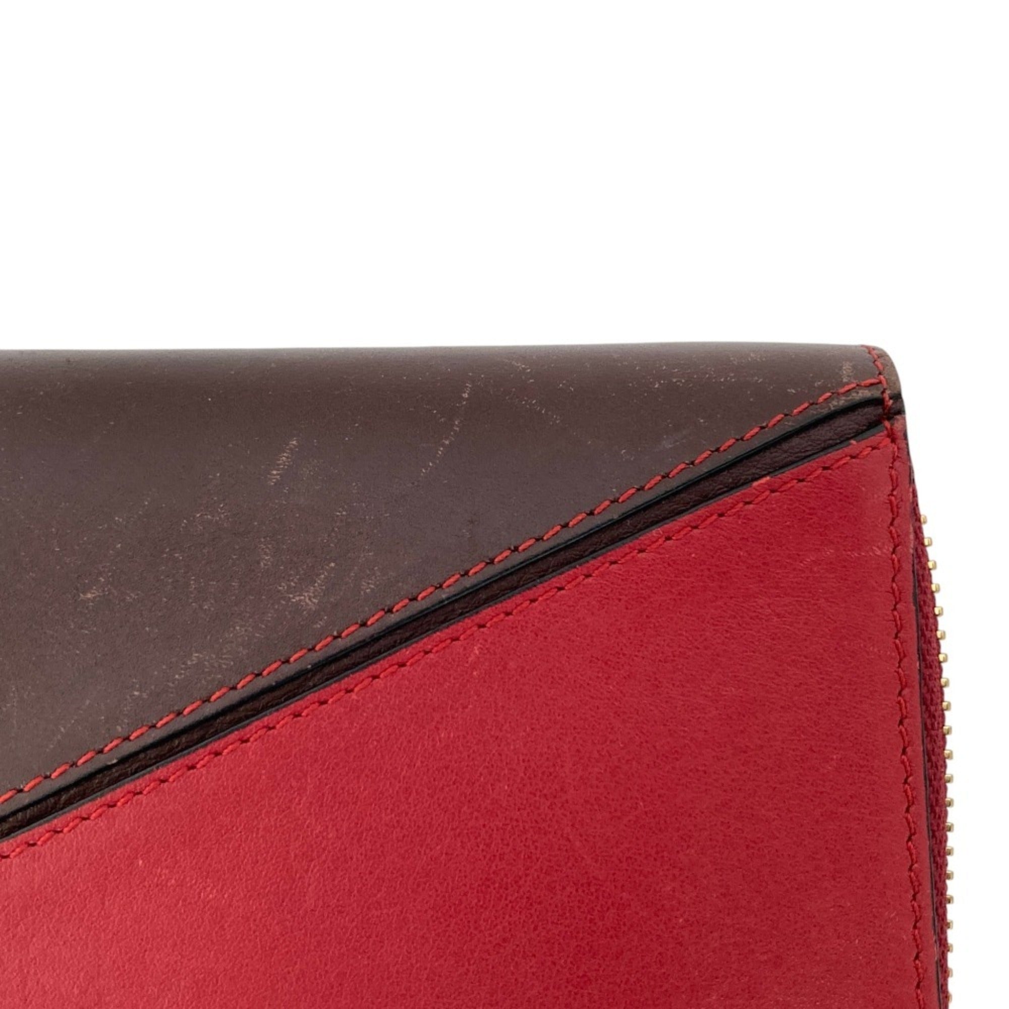 Loewe Brown Orange Red Color Leather Long Wallet (Bi-Fold) (Pre-Owned)