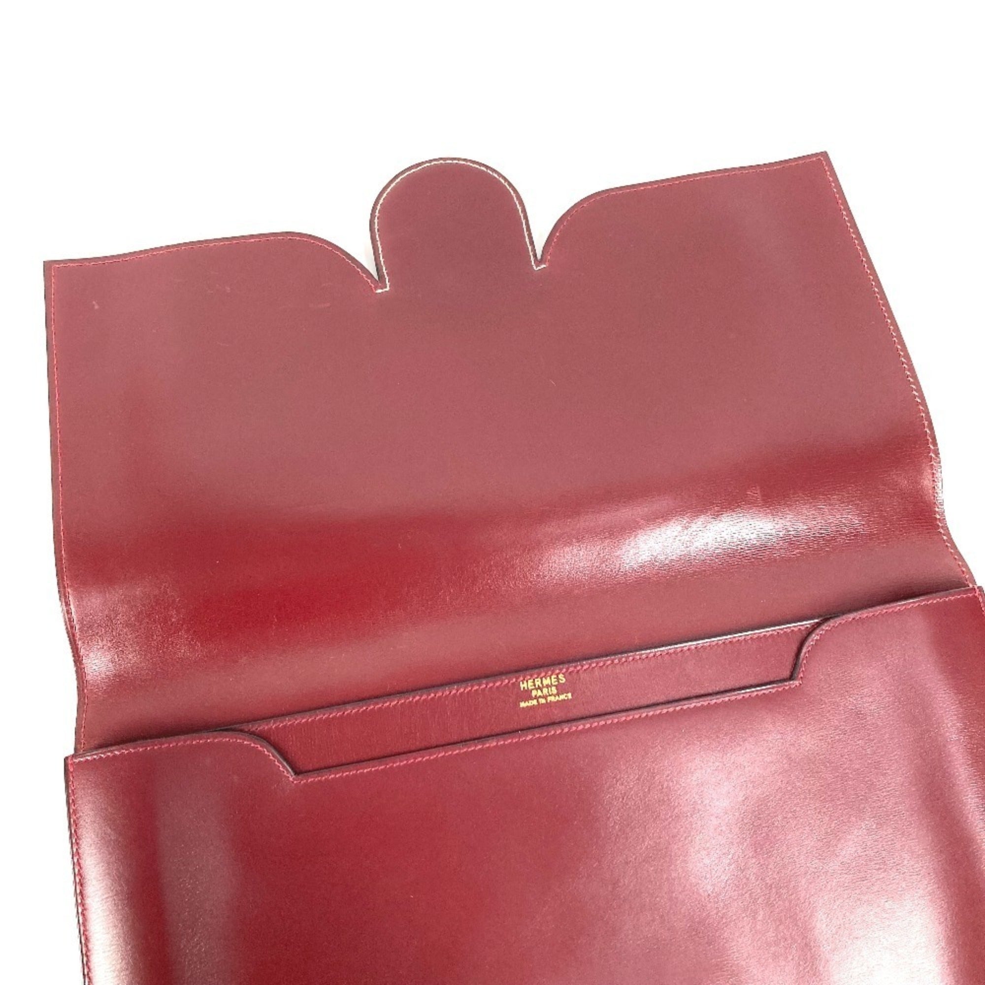 Hermes Wine Leather Clutch Bag Handbag (Pre-Owned)
