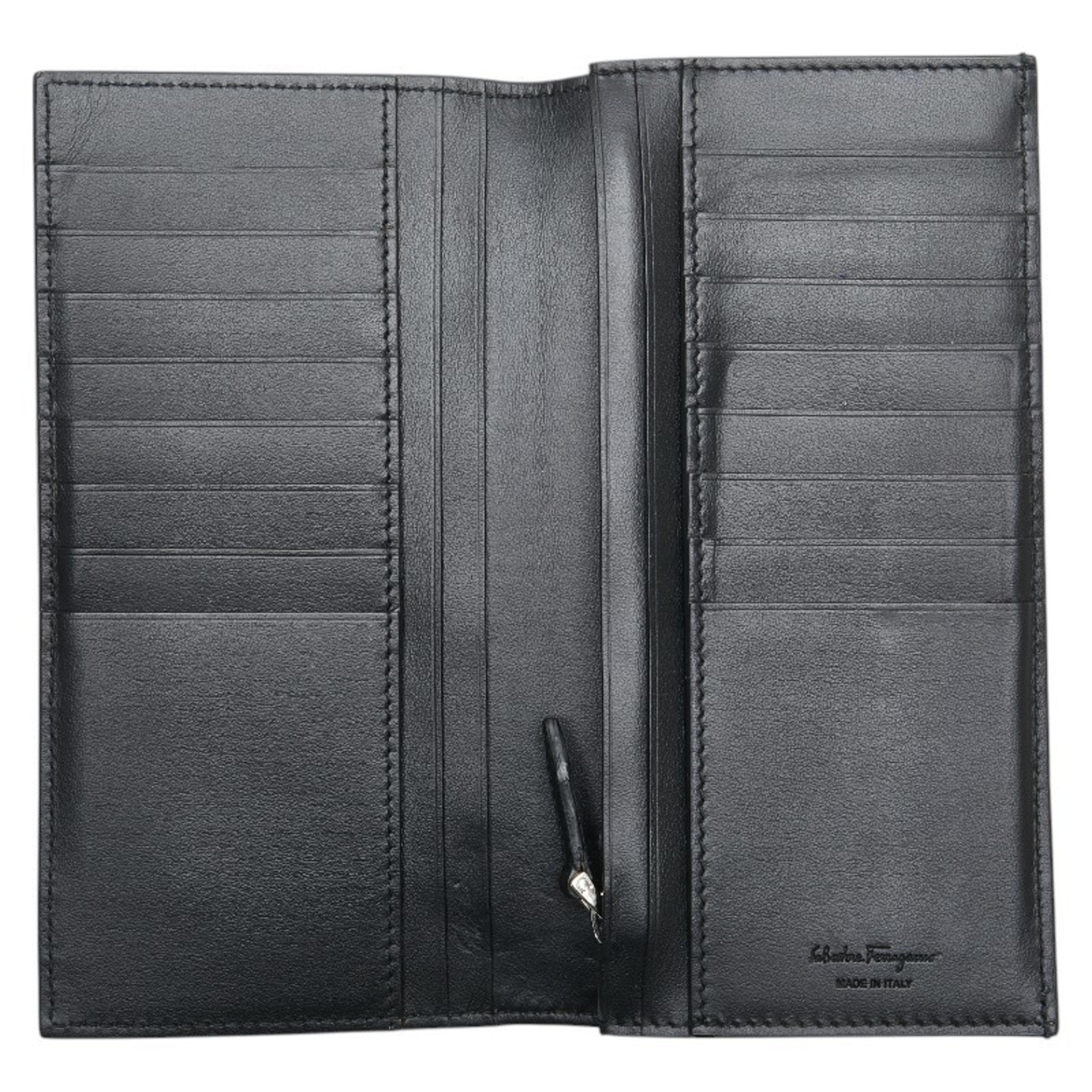 Salvatore Ferragamo Black Leather Long Wallet (Bi-Fold) (Pre-Owned)
