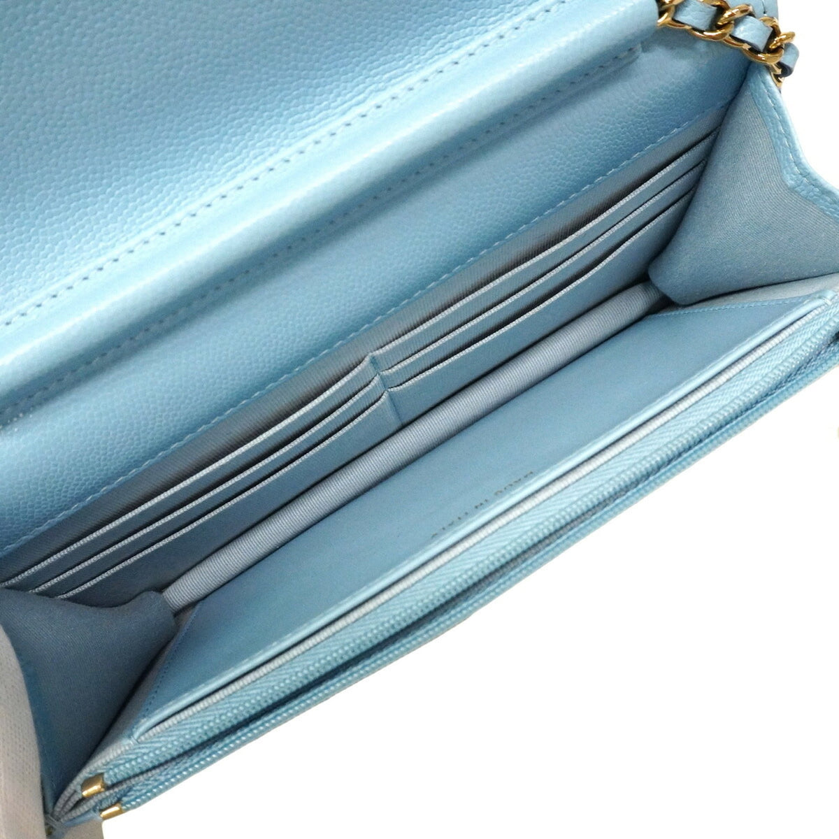 Chanel Light Blue Grained Calfskin Chain/Shoulder Wallet (Pre-Owned)