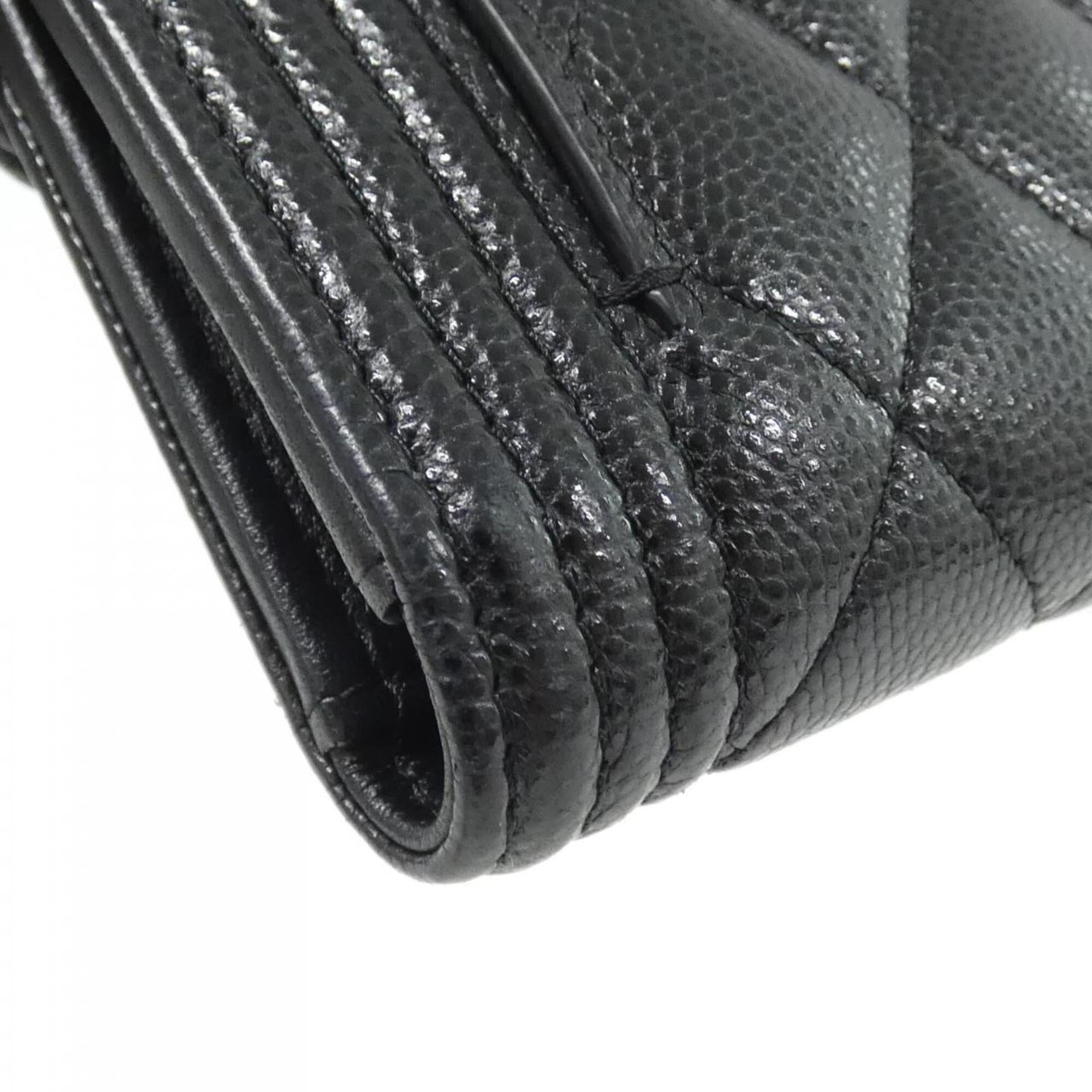Chanel Black Grained Calfskin Wallet (Tri-Fold) (Pre-Owned)